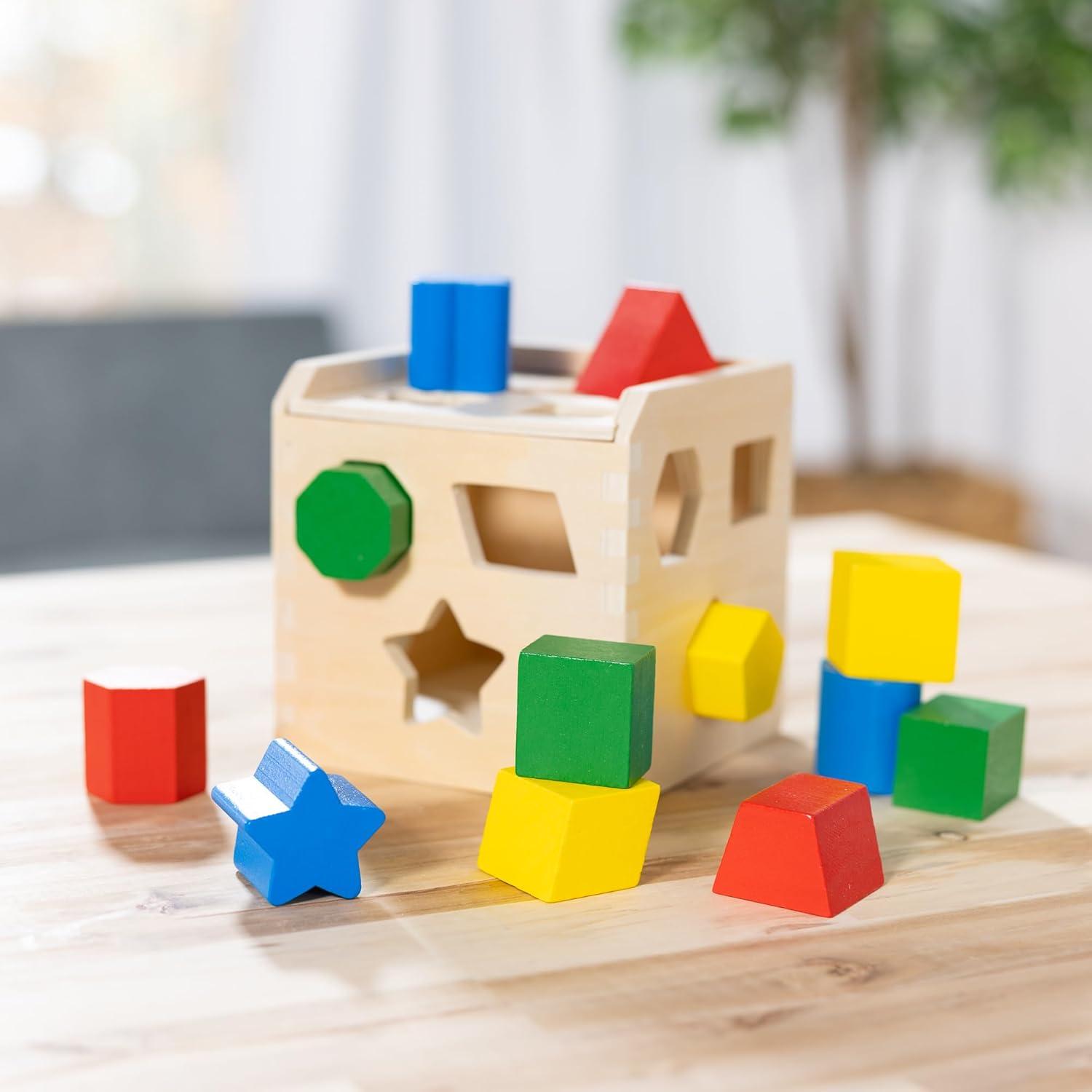 imageMelissa ampamp Doug Shape Sorting Cube  Classic Wooden Toy With 12 ShapesShape Sorting Cube