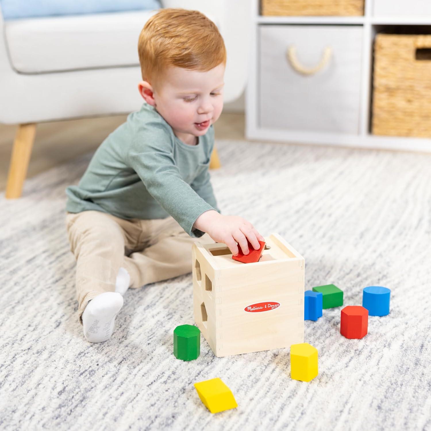 imageMelissa ampamp Doug Shape Sorting Cube  Classic Wooden Toy With 12 ShapesShape Sorting Cube