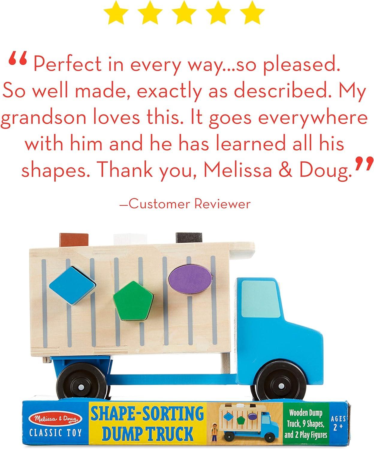 imageMelissa ampamp Doug ShapeSorting Wooden Dump Truck Toy with 9 Colorful Shapes and 2 Play Figures Wooden Vehicle Toys Shape Sorter Toys for Toddlers Ages 2