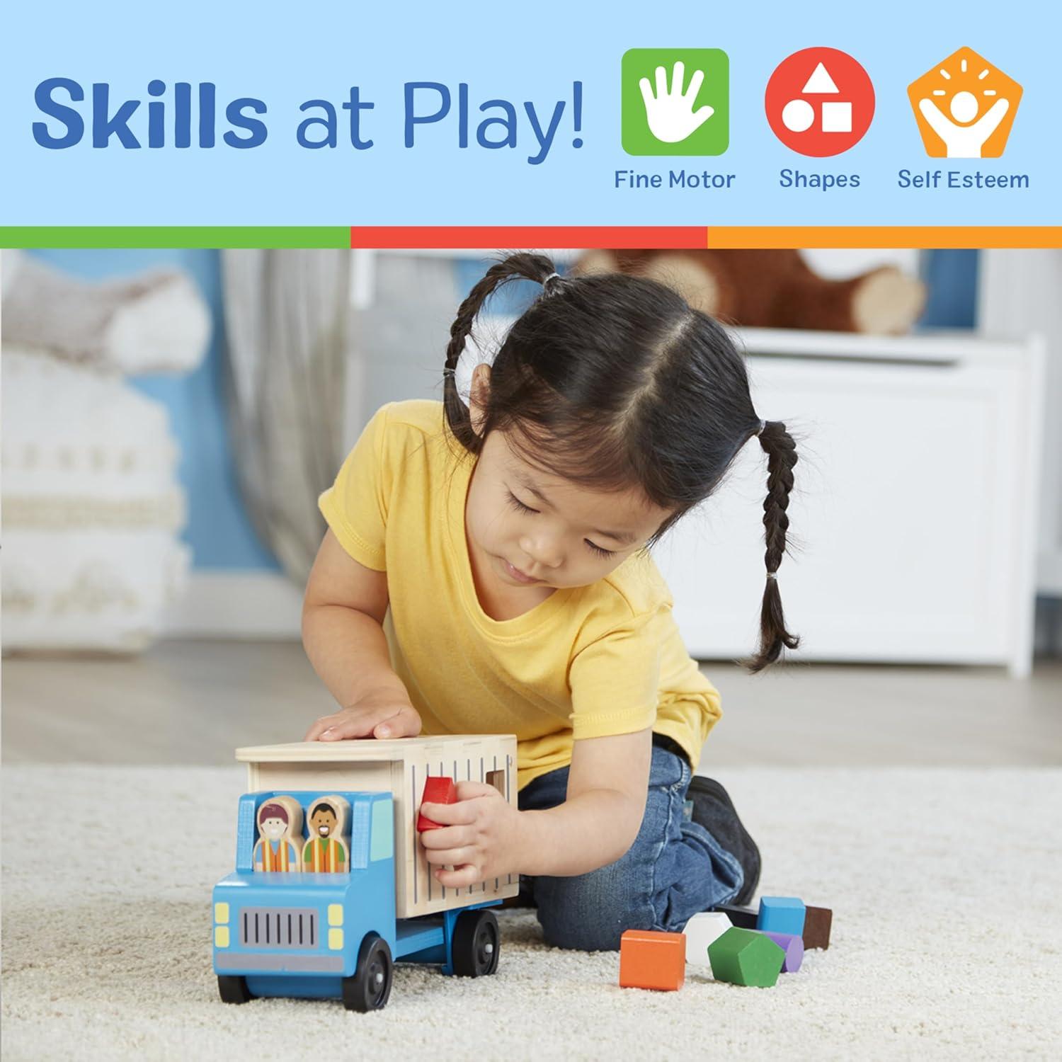 imageMelissa ampamp Doug ShapeSorting Wooden Dump Truck Toy with 9 Colorful Shapes and 2 Play Figures Wooden Vehicle Toys Shape Sorter Toys for Toddlers Ages 2