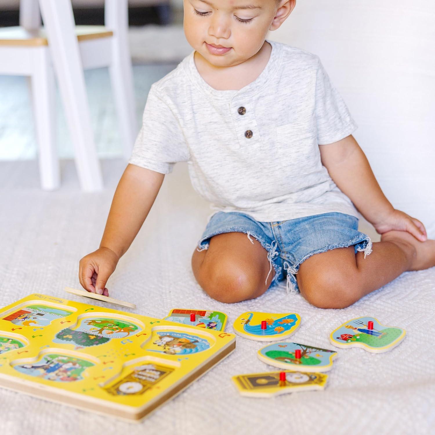 imageMelissa ampamp Doug SingAlong Nursery Rhymes Sound Puzzle Yellow  Wooden Peg Puzzle 8 pcs