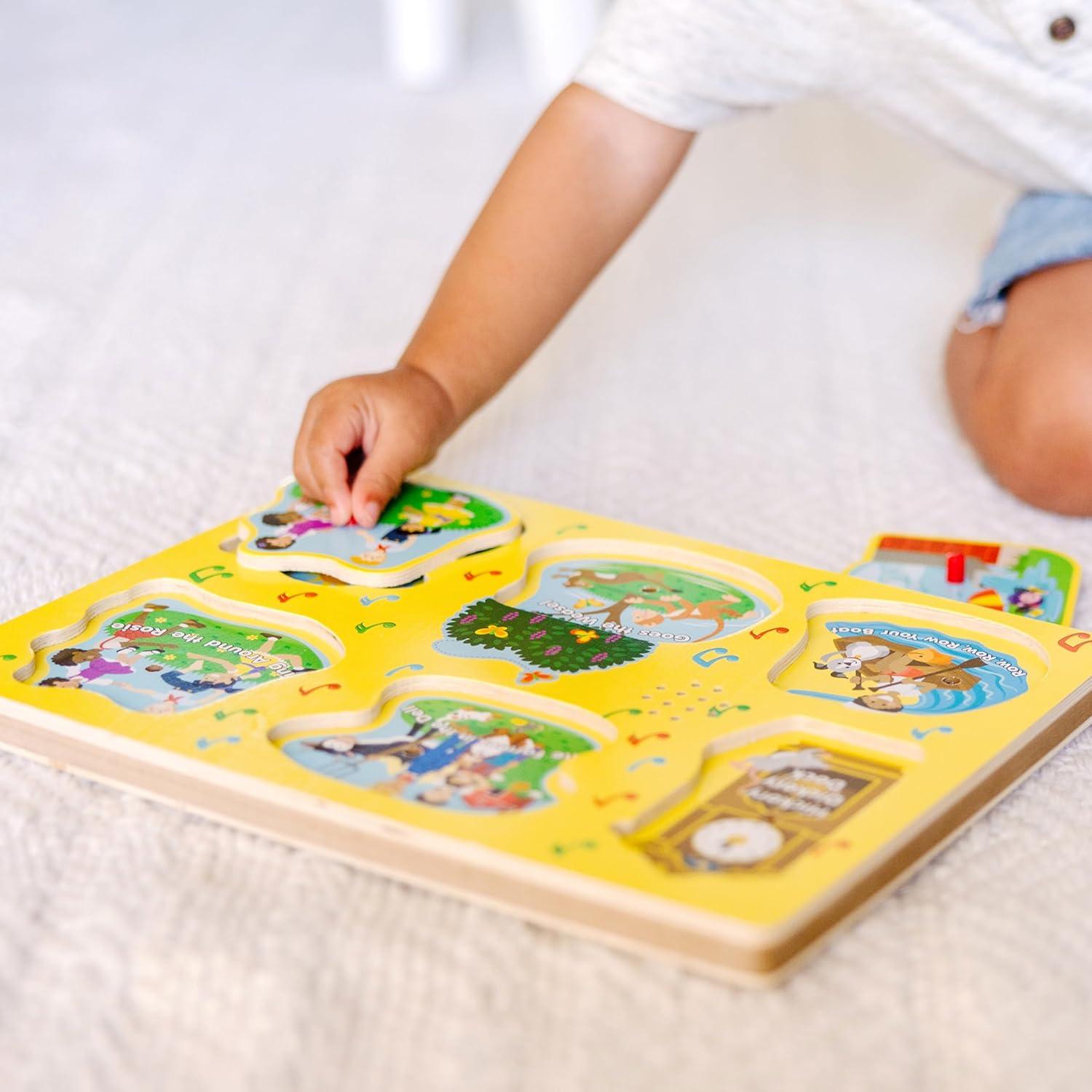 imageMelissa ampamp Doug SingAlong Nursery Rhymes Sound Puzzle Yellow  Wooden Peg Puzzle 8 pcs