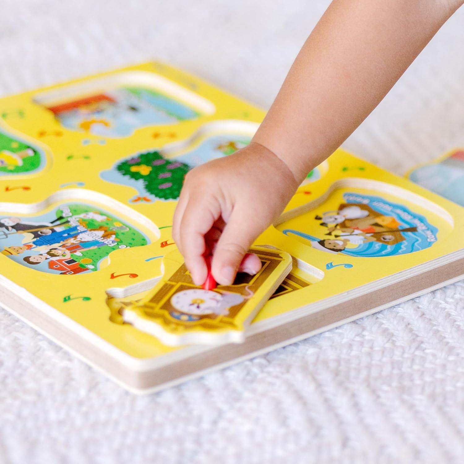 imageMelissa ampamp Doug SingAlong Nursery Rhymes Sound Puzzle Yellow  Wooden Peg Puzzle 8 pcs