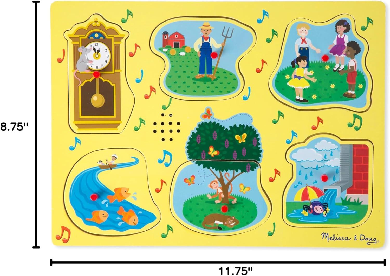 imageMelissa ampamp Doug SingAlong Nursery Rhymes Sound Puzzle Yellow  Wooden Peg Puzzle 8 pcs