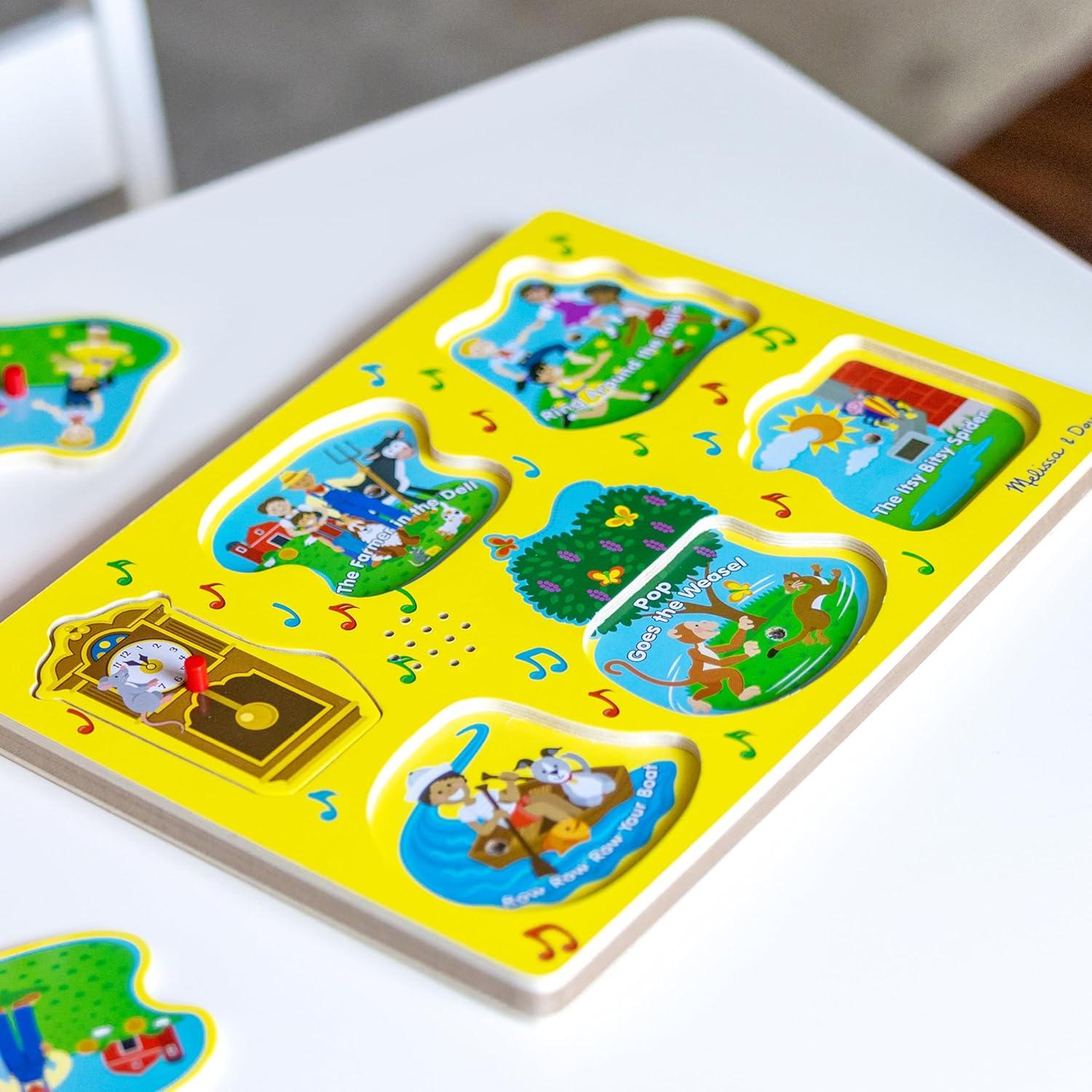 imageMelissa ampamp Doug SingAlong Nursery Rhymes Sound Puzzle Yellow  Wooden Peg Puzzle 8 pcs