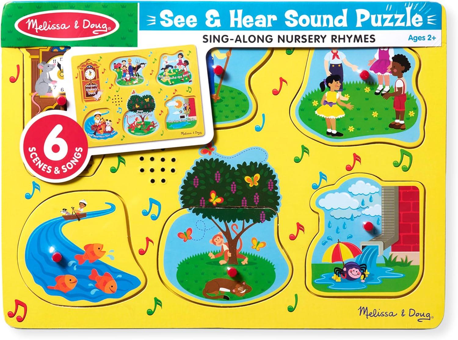 imageMelissa ampamp Doug SingAlong Nursery Rhymes Sound Puzzle Yellow  Wooden Peg Puzzle 8 pcs