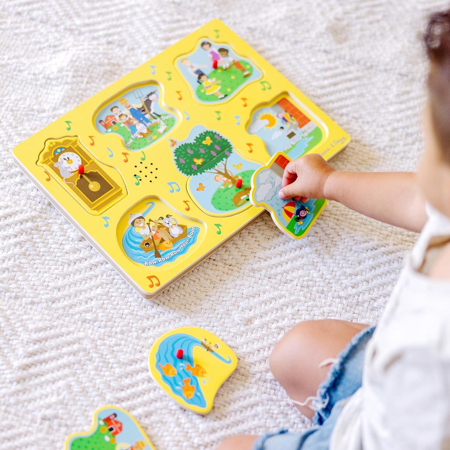 imageMelissa ampamp Doug SingAlong Nursery Rhymes Sound Puzzle Yellow  Wooden Peg Puzzle 8 pcs