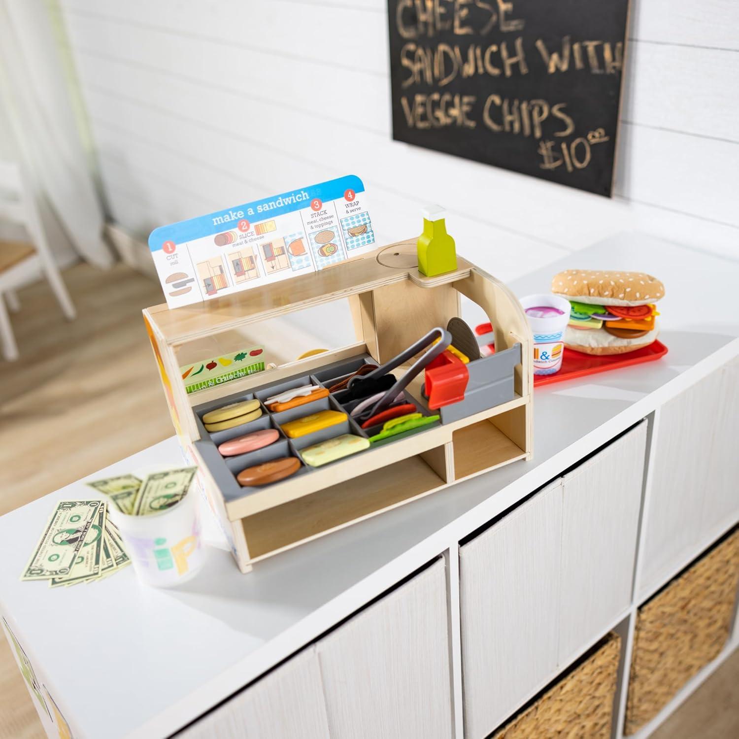 imageMelissa ampamp Doug SliceStackServe Wooden Sandwich Counter Pretend Play Store with Play Food Toys Play Money ampamp Deli Slicer Preschool Toys for Kids 3
