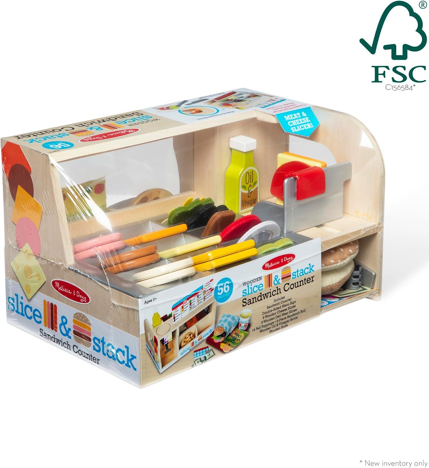 imageMelissa ampamp Doug SliceStackServe Wooden Sandwich Counter Pretend Play Store with Play Food Toys Play Money ampamp Deli Slicer Preschool Toys for Kids 3
