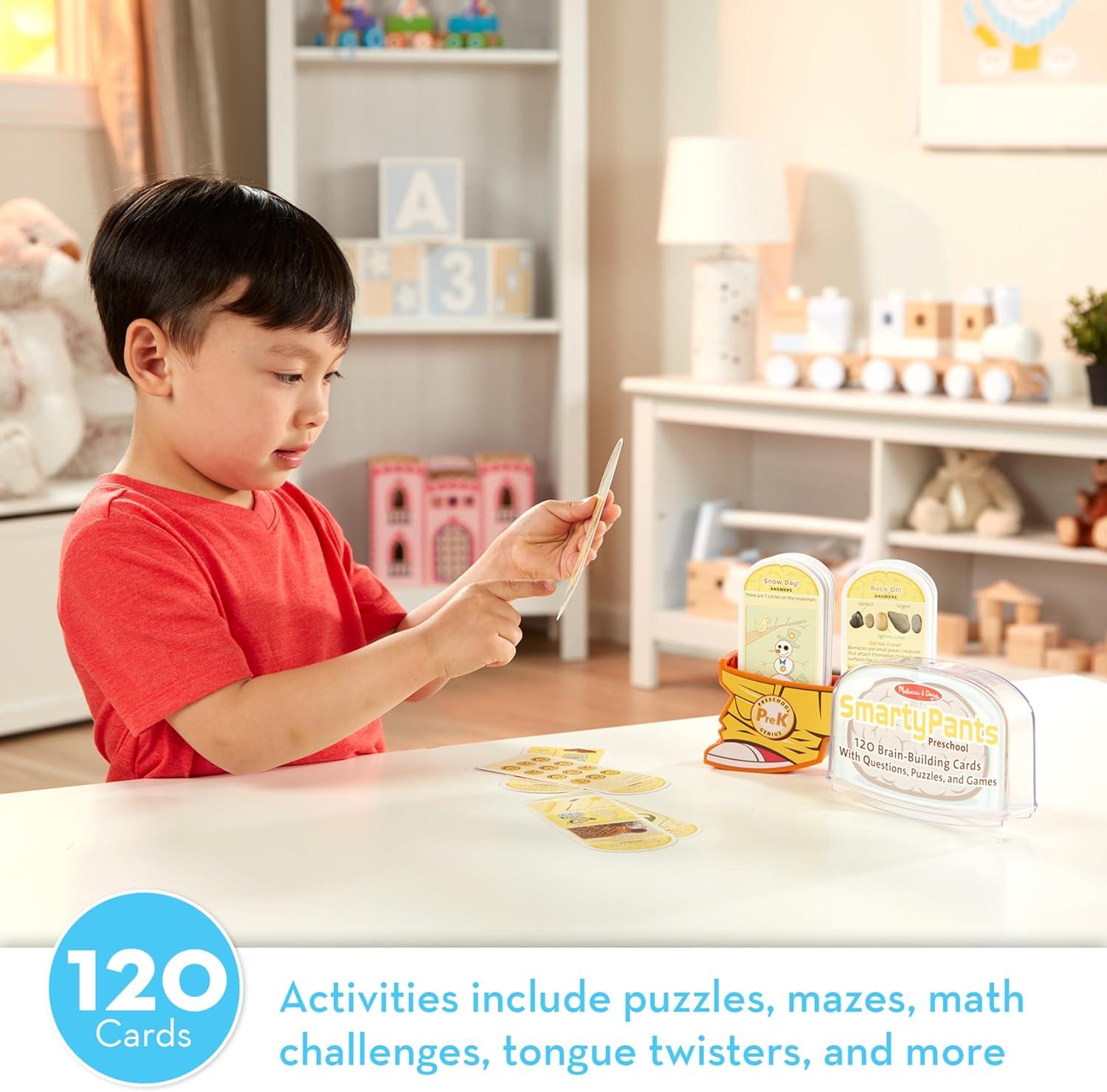 imageMelissa ampamp Doug Smarty Pants Preschool Card Set Educational Activity with 120 BrainBuilding Questions Puzzles and Games
