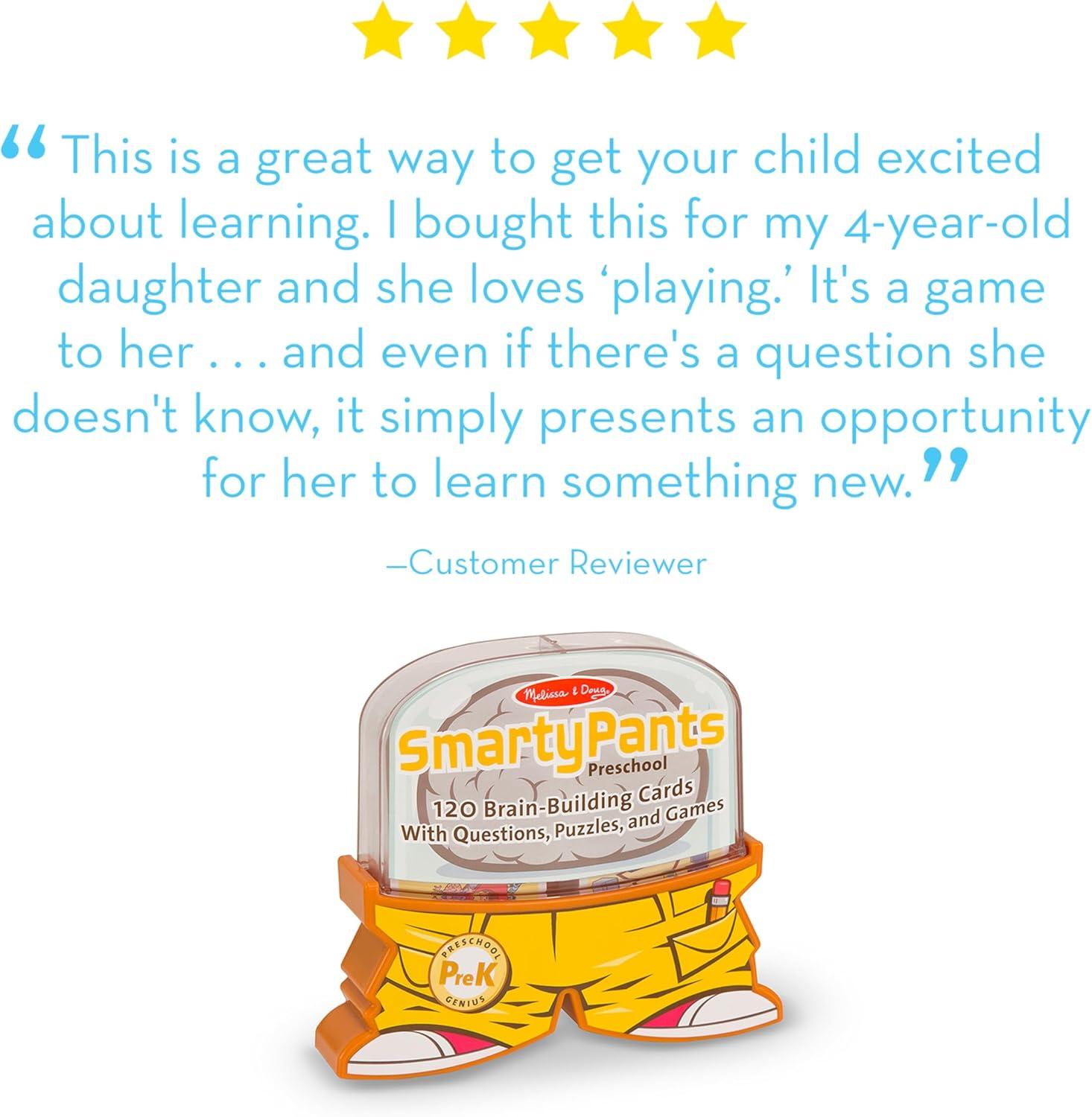 imageMelissa ampamp Doug Smarty Pants Preschool Card Set Educational Activity with 120 BrainBuilding Questions Puzzles and Games