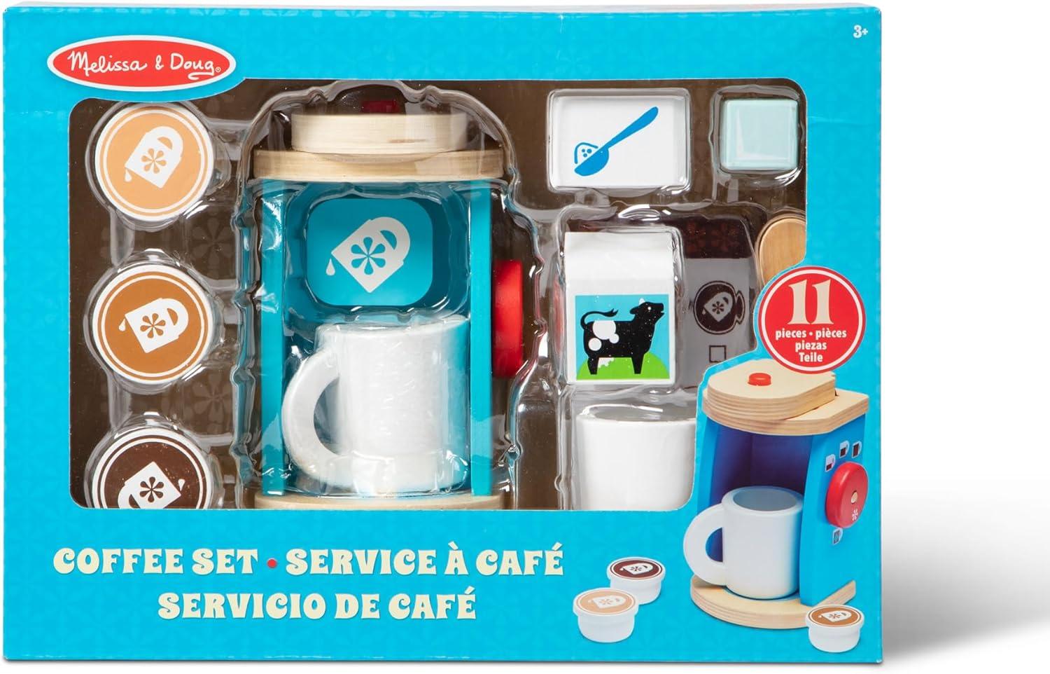 imageMelissa ampamp Doug Smoothie Maker Working Pretend Play Blender Set with Toy Food ampamp Play Kitchen Accessories Preschool Learning Toys for Girls ampamp Boys 3Wooden Brew  Serve Coffee Set