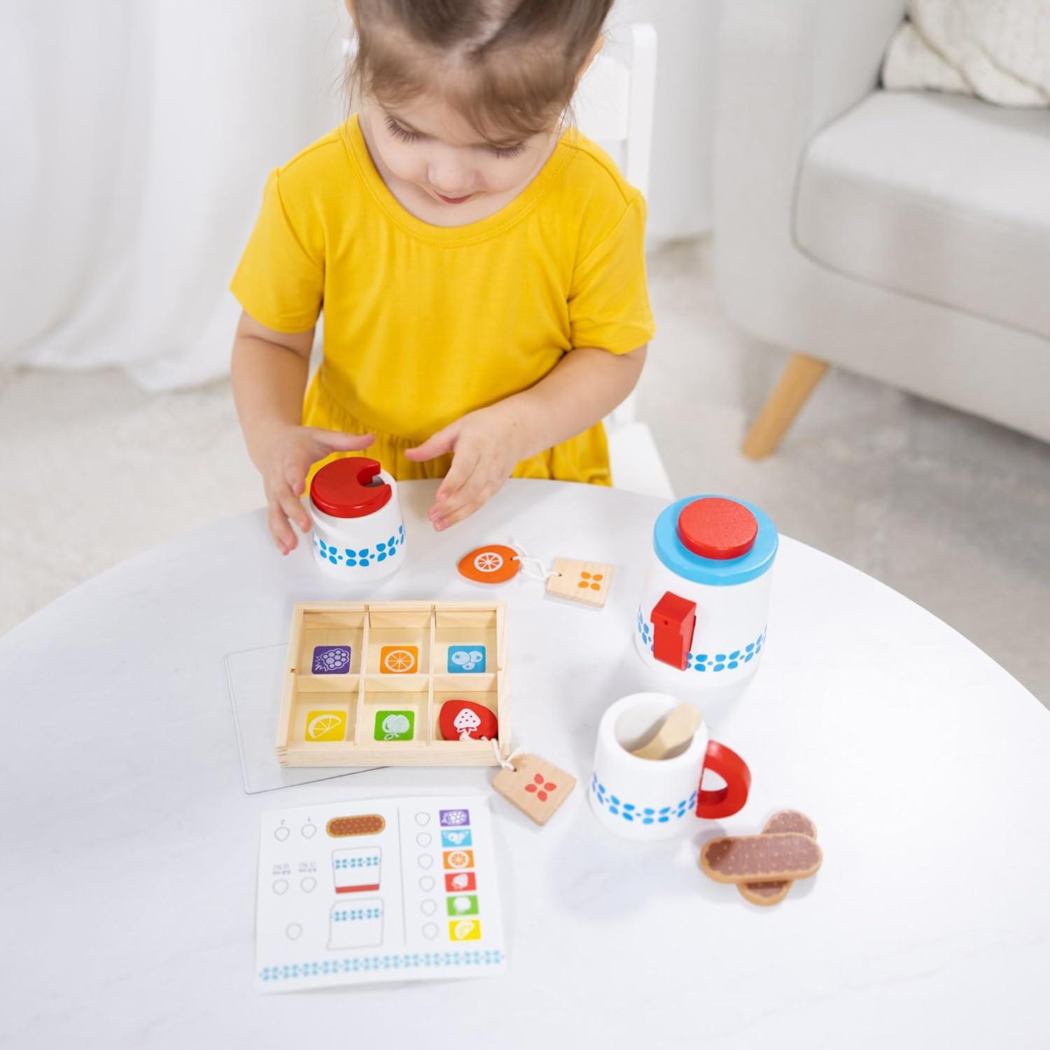 imageMelissa ampamp Doug Smoothie Maker Working Pretend Play Blender Set with Toy Food ampamp Play Kitchen Accessories Preschool Learning Toys for Girls ampamp Boys 3Wooden Steep  Serve Tea Set
