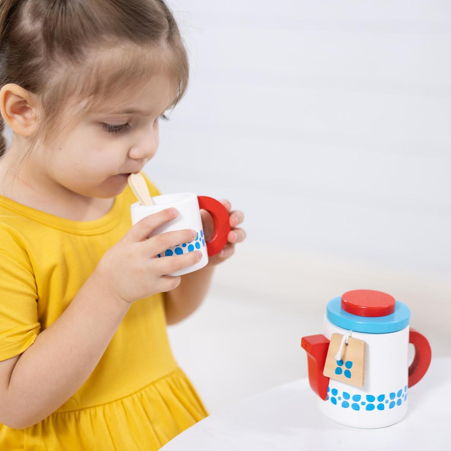 imageMelissa ampamp Doug Smoothie Maker Working Pretend Play Blender Set with Toy Food ampamp Play Kitchen Accessories Preschool Learning Toys for Girls ampamp Boys 3Wooden Steep  Serve Tea Set
