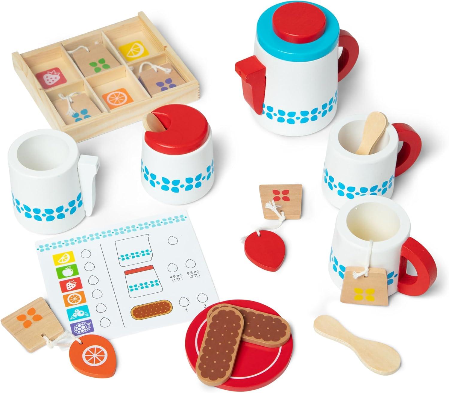 imageMelissa ampamp Doug Smoothie Maker Working Pretend Play Blender Set with Toy Food ampamp Play Kitchen Accessories Preschool Learning Toys for Girls ampamp Boys 3Wooden Steep  Serve Tea Set