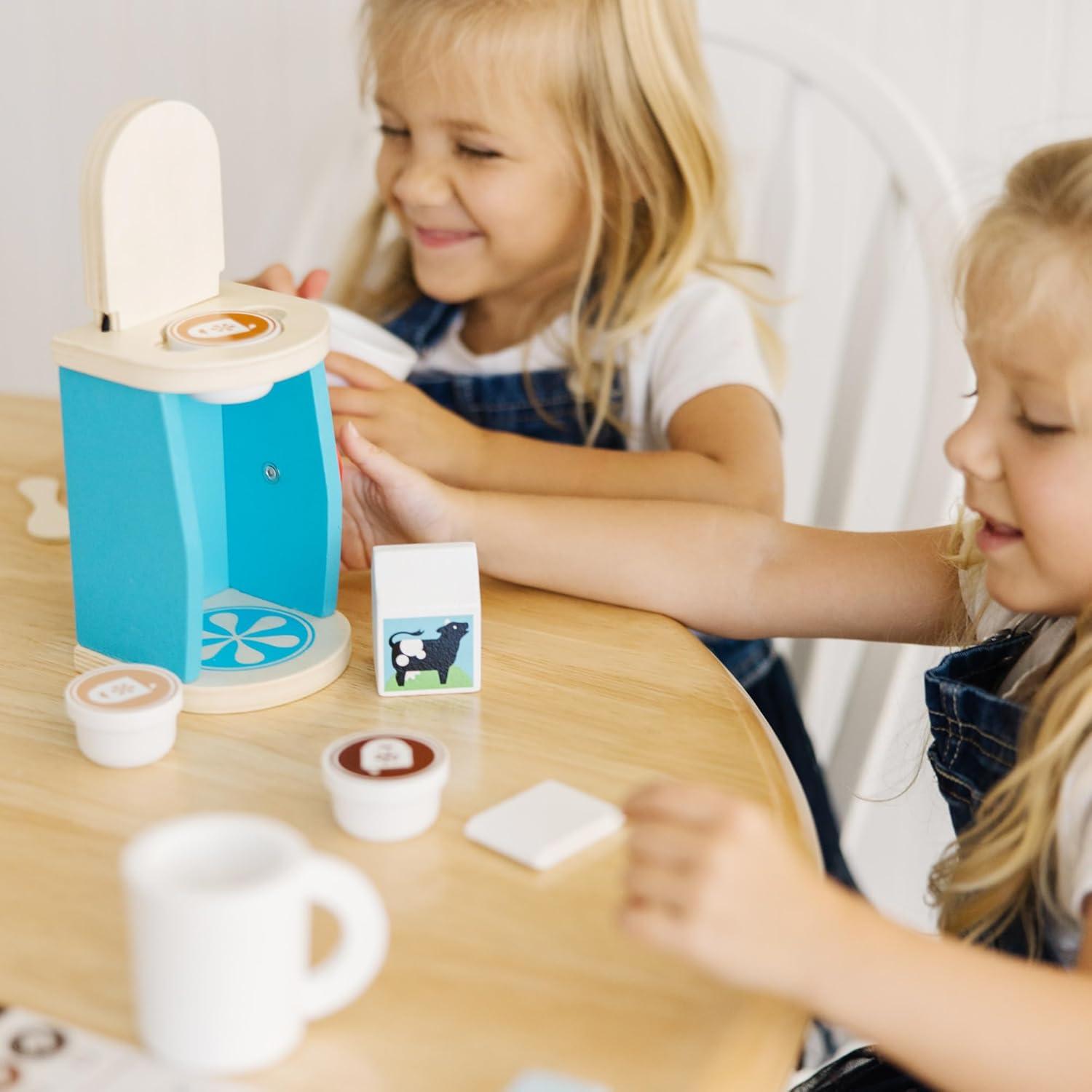 imageMelissa ampamp Doug Smoothie Maker Working Pretend Play Blender Set with Toy Food ampamp Play Kitchen Accessories Preschool Learning Toys for Girls ampamp Boys 3Wooden Brew  Serve Coffee Set