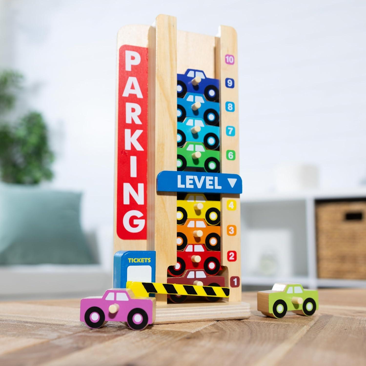 imageMelissa ampamp Doug Stack ampamp Count Wooden Parking Garage with 10 Cars