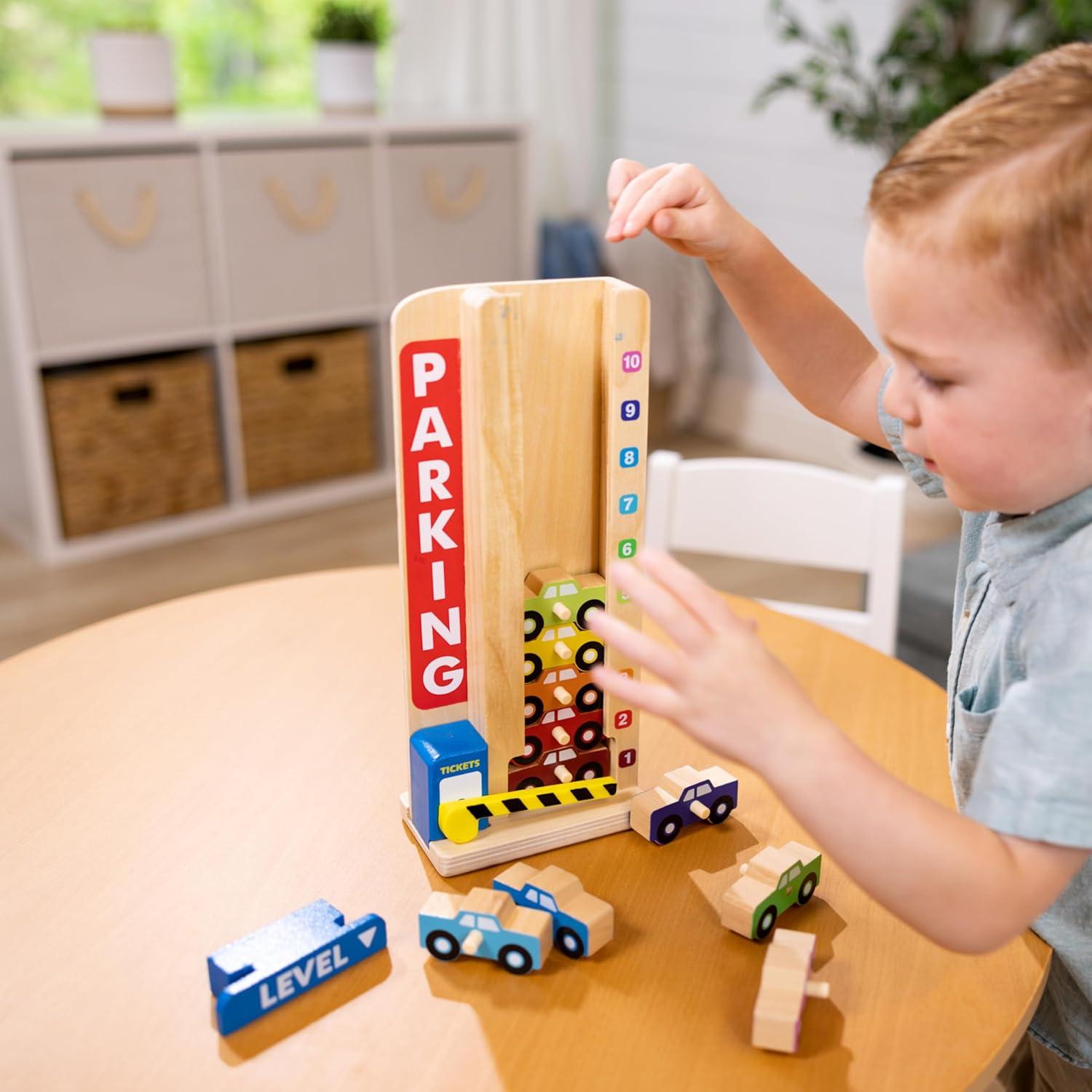 imageMelissa ampamp Doug Stack ampamp Count Wooden Parking Garage with 10 Cars