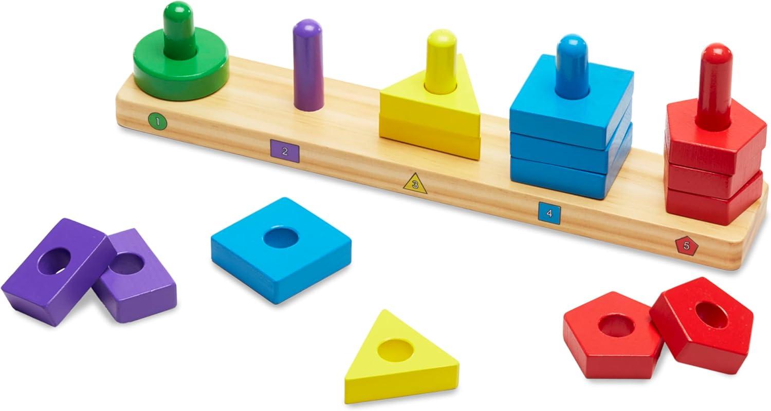 imageMelissa ampamp Doug Stack and Sort Board  Wooden Educational Toy With 15 Solid Wood Pieces
