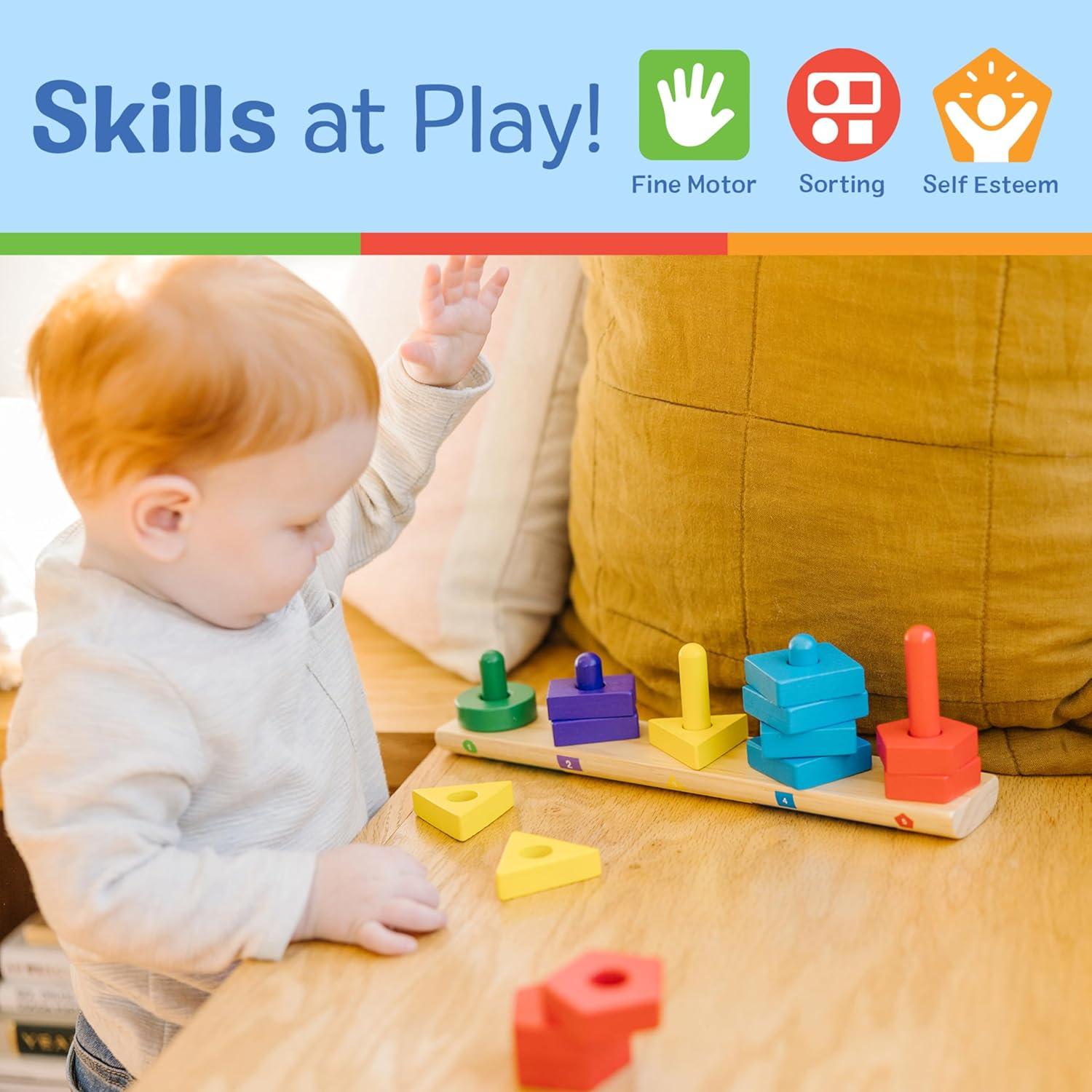 imageMelissa ampamp Doug Stack and Sort Board  Wooden Educational Toy With 15 Solid Wood Pieces