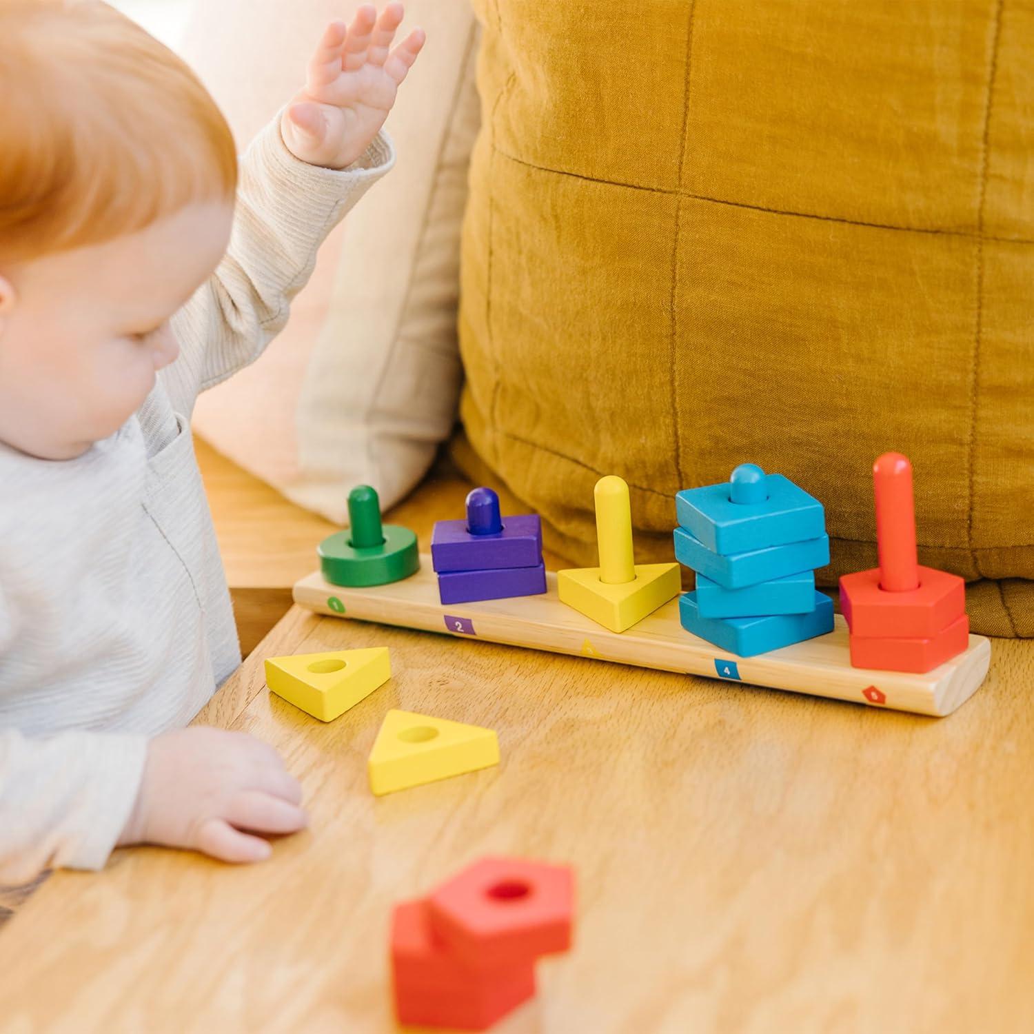 imageMelissa ampamp Doug Stack and Sort Board  Wooden Educational Toy With 15 Solid Wood Pieces