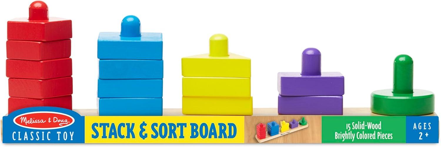 imageMelissa ampamp Doug Stack and Sort Board  Wooden Educational Toy With 15 Solid Wood Pieces