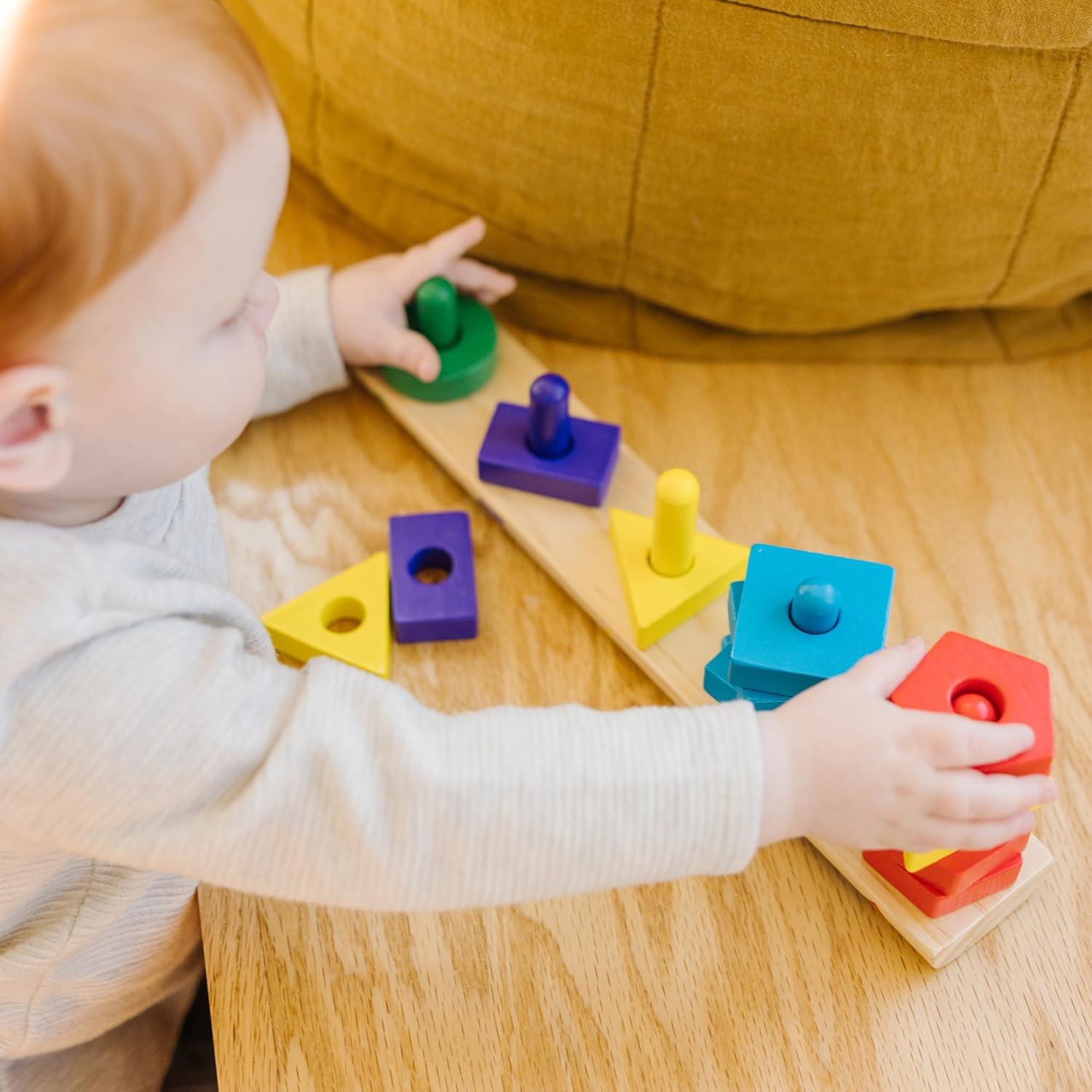 imageMelissa ampamp Doug Stack and Sort Board  Wooden Educational Toy With 15 Solid Wood Pieces