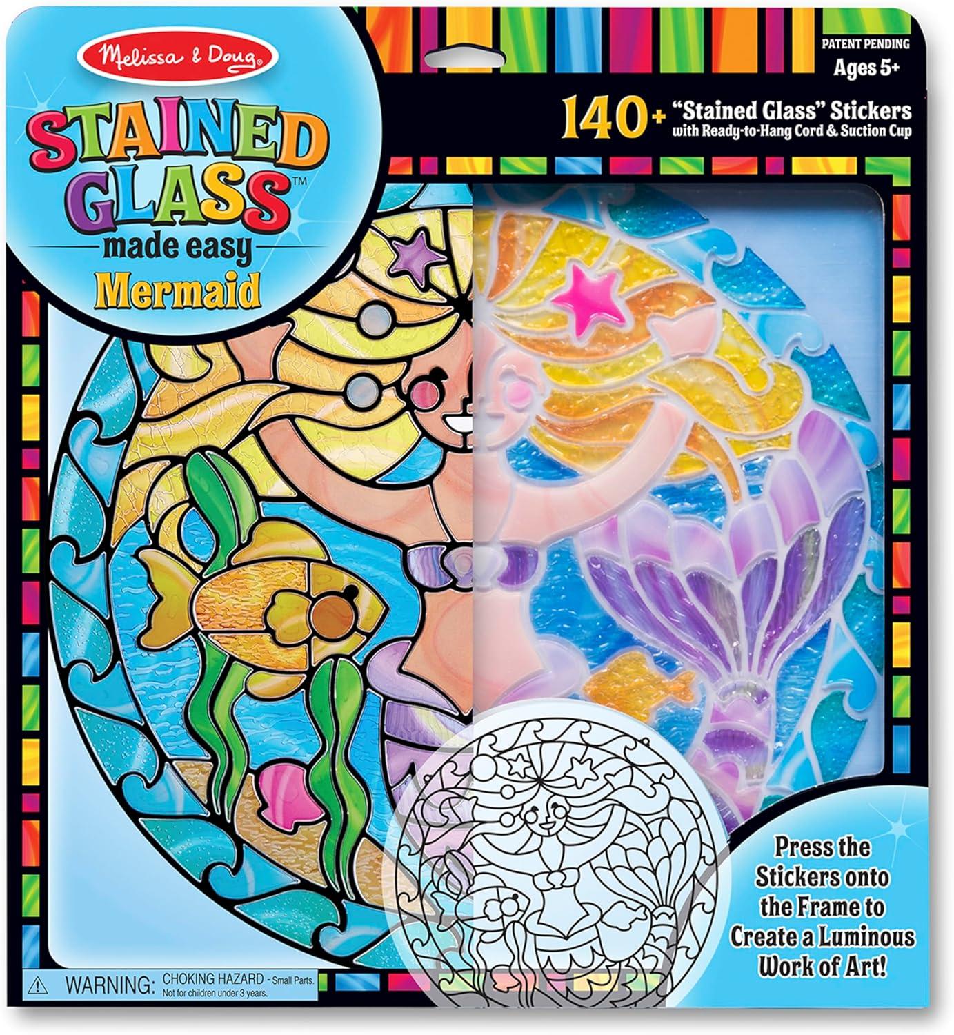 imageMelissa ampamp Doug Stained Glass Made Easy Activity Kit Mermaids  140 Stickers Kids Sticker Stained Glass Craft Kit Mermaid Crafts for Kids Ages 5