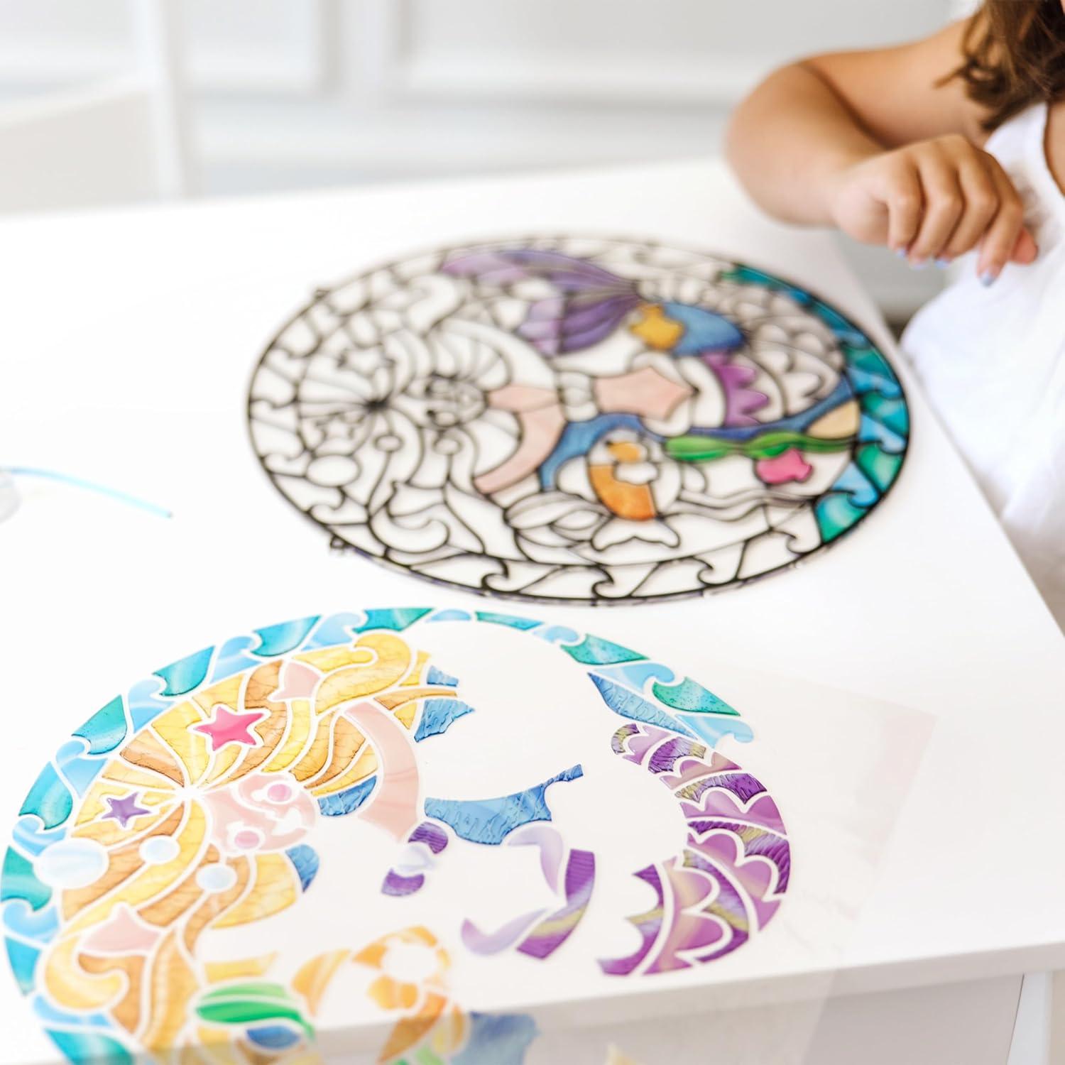 imageMelissa ampamp Doug Stained Glass Made Easy Activity Kit Mermaids  140 Stickers Kids Sticker Stained Glass Craft Kit Mermaid Crafts for Kids Ages 5
