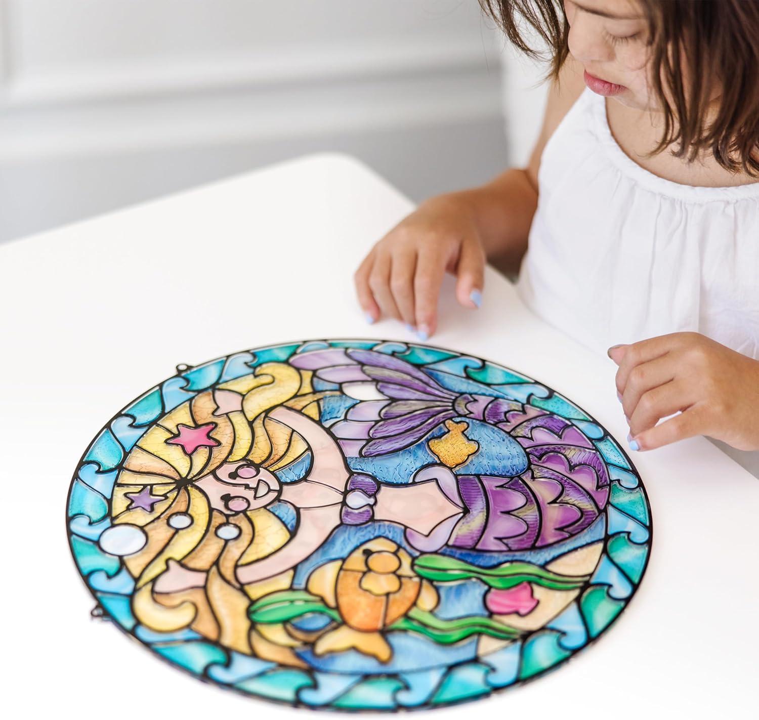 imageMelissa ampamp Doug Stained Glass Made Easy Activity Kit Mermaids  140 Stickers Kids Sticker Stained Glass Craft Kit Mermaid Crafts for Kids Ages 5