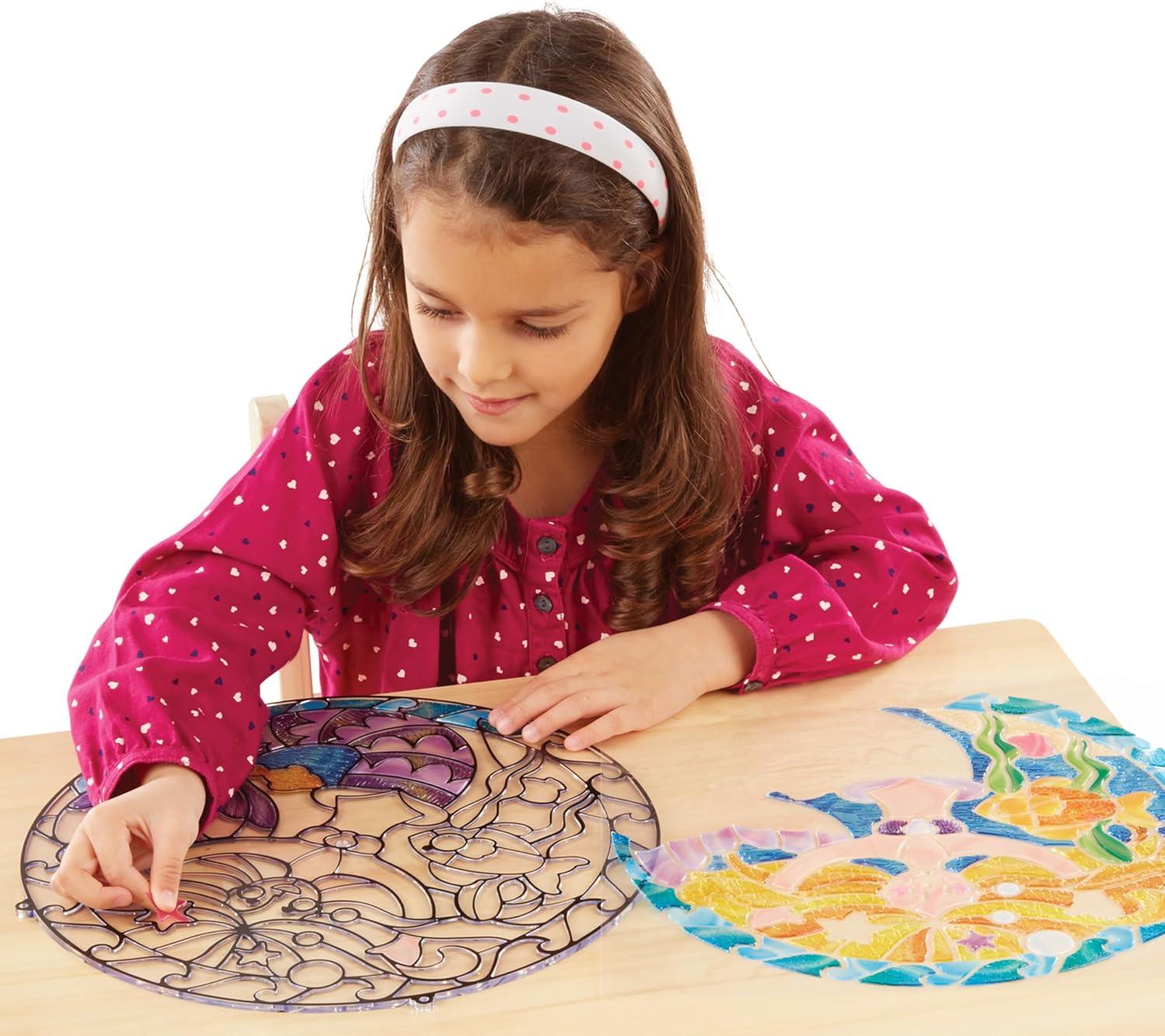 imageMelissa ampamp Doug Stained Glass Made Easy Activity Kit Mermaids  140 Stickers Kids Sticker Stained Glass Craft Kit Mermaid Crafts for Kids Ages 5