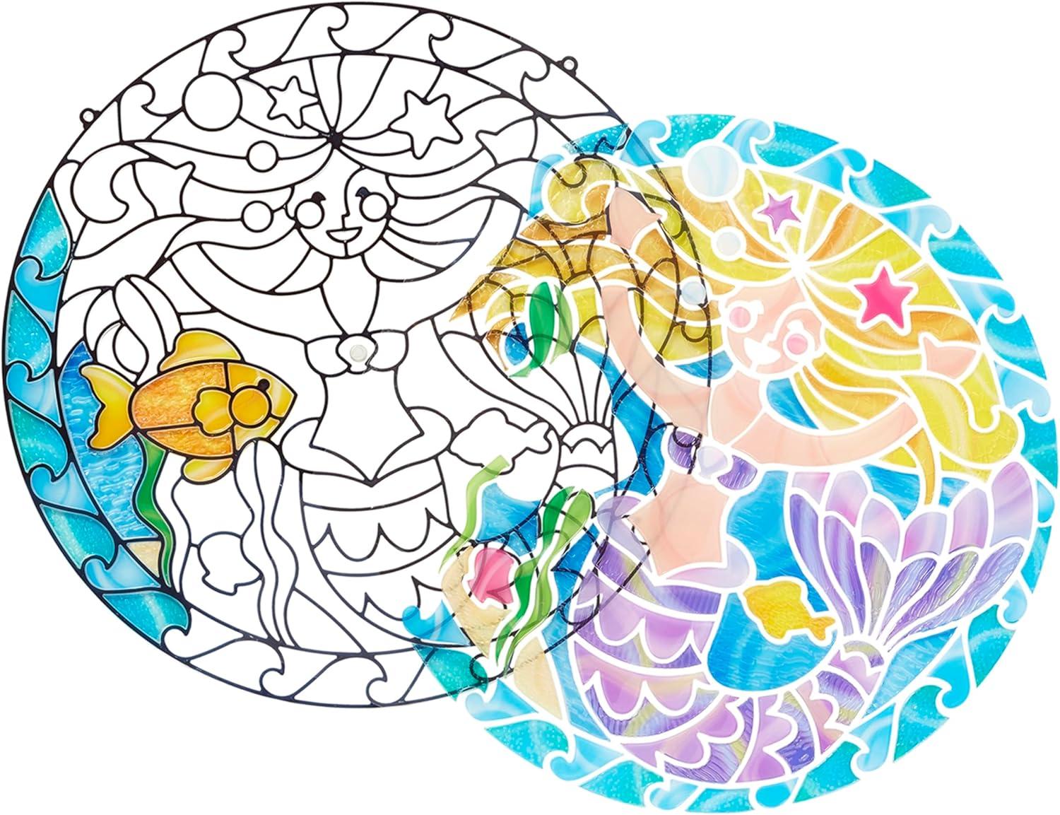 imageMelissa ampamp Doug Stained Glass Made Easy Activity Kit Mermaids  140 Stickers Kids Sticker Stained Glass Craft Kit Mermaid Crafts for Kids Ages 5