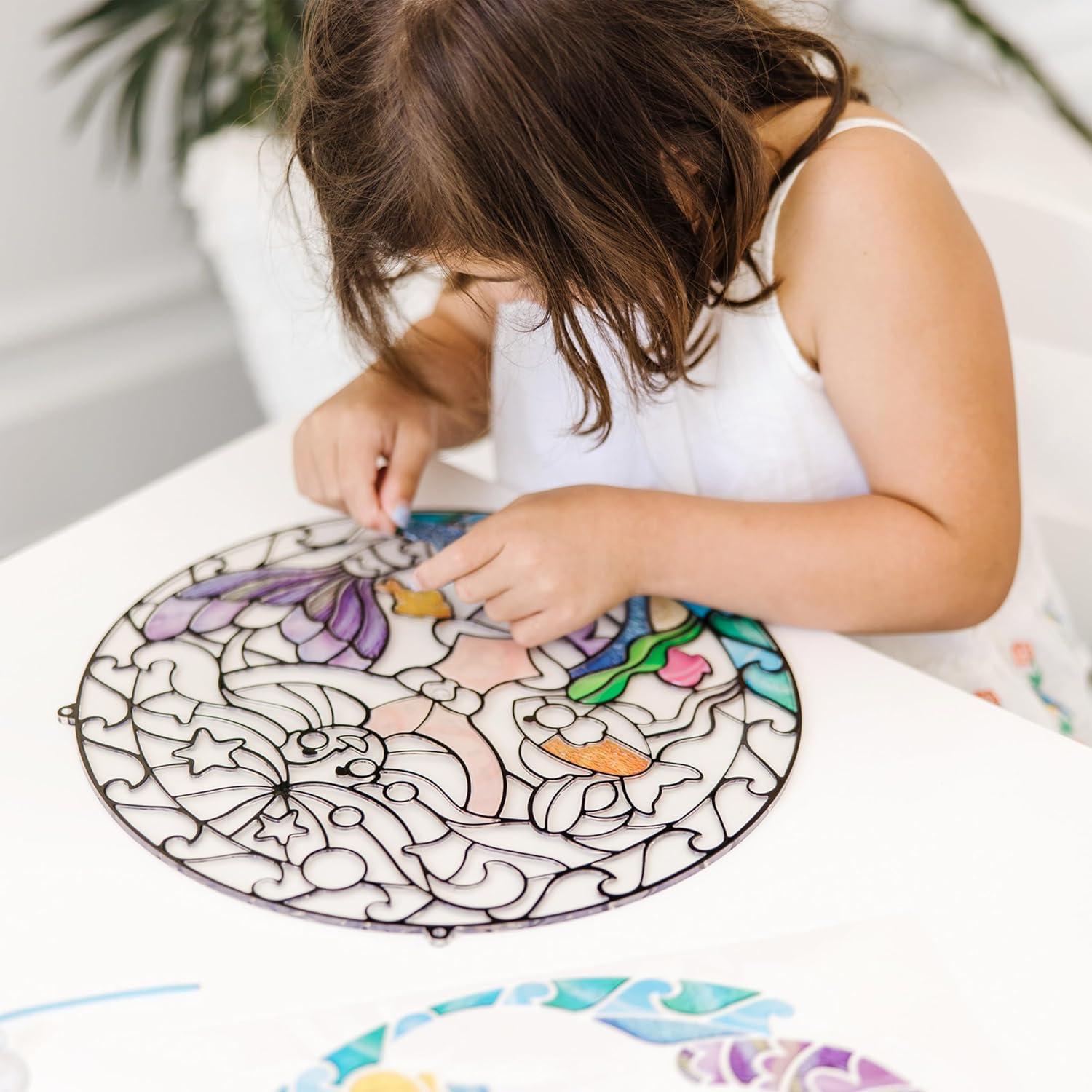 imageMelissa ampamp Doug Stained Glass Made Easy Activity Kit Mermaids  140 Stickers Kids Sticker Stained Glass Craft Kit Mermaid Crafts for Kids Ages 5