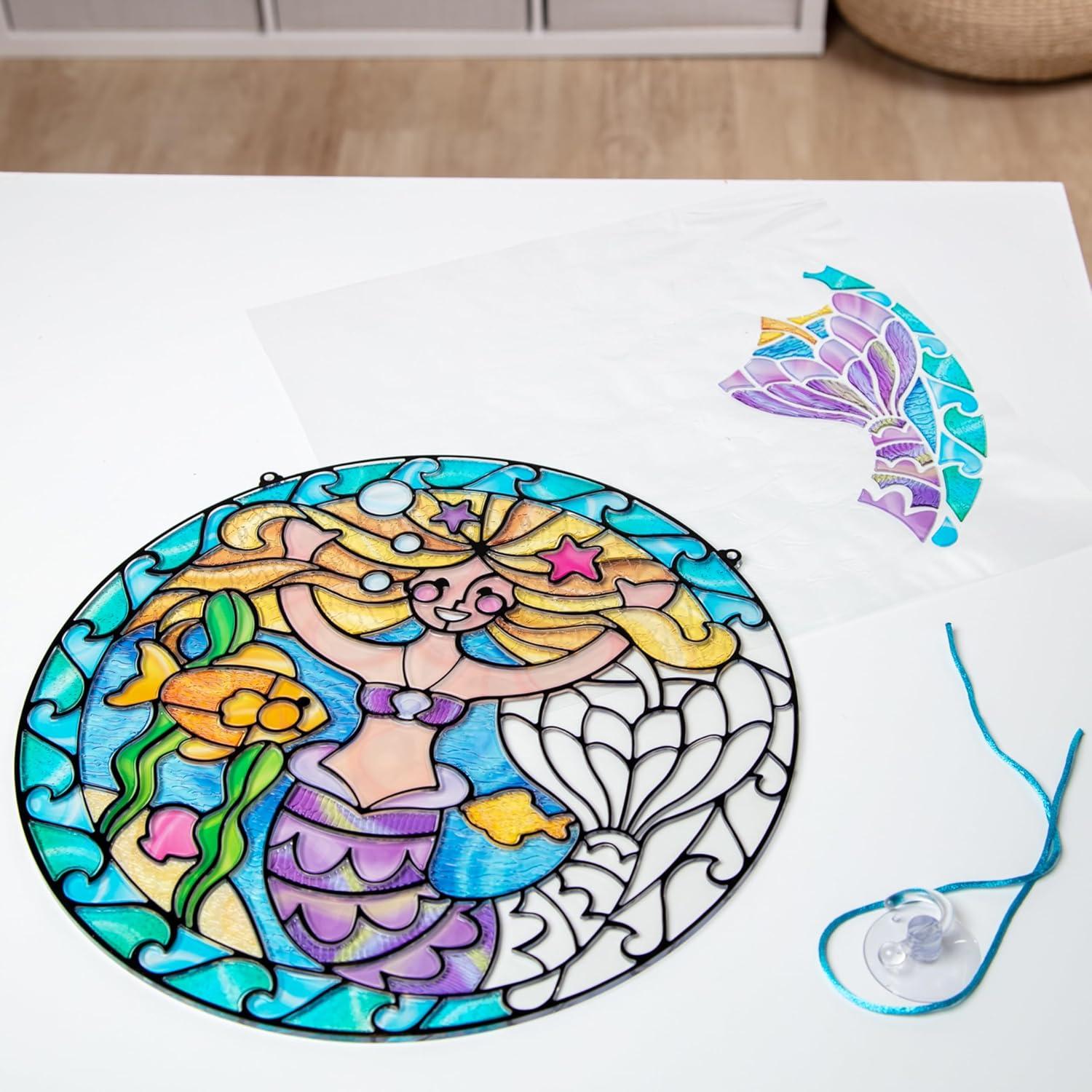 imageMelissa ampamp Doug Stained Glass Made Easy Activity Kit Mermaids  140 Stickers Kids Sticker Stained Glass Craft Kit Mermaid Crafts for Kids Ages 5
