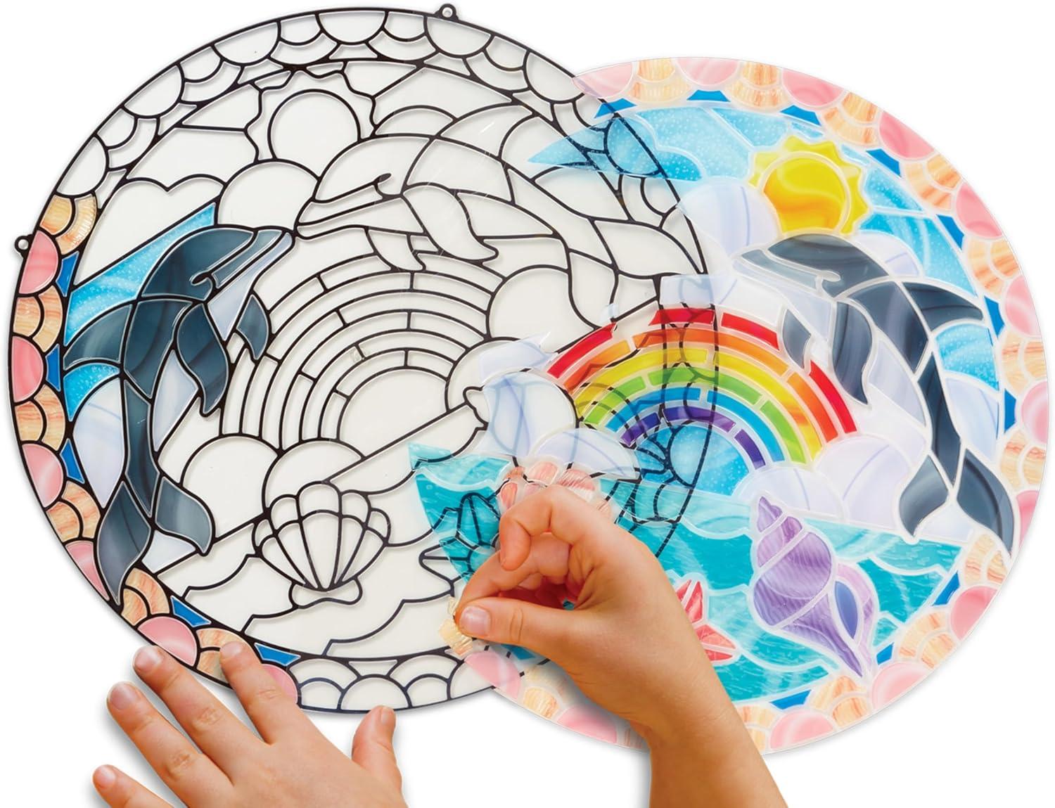 imageMelissa ampamp Doug Stained Glass Made Easy Craft Kit Dolphins  180 Stickers