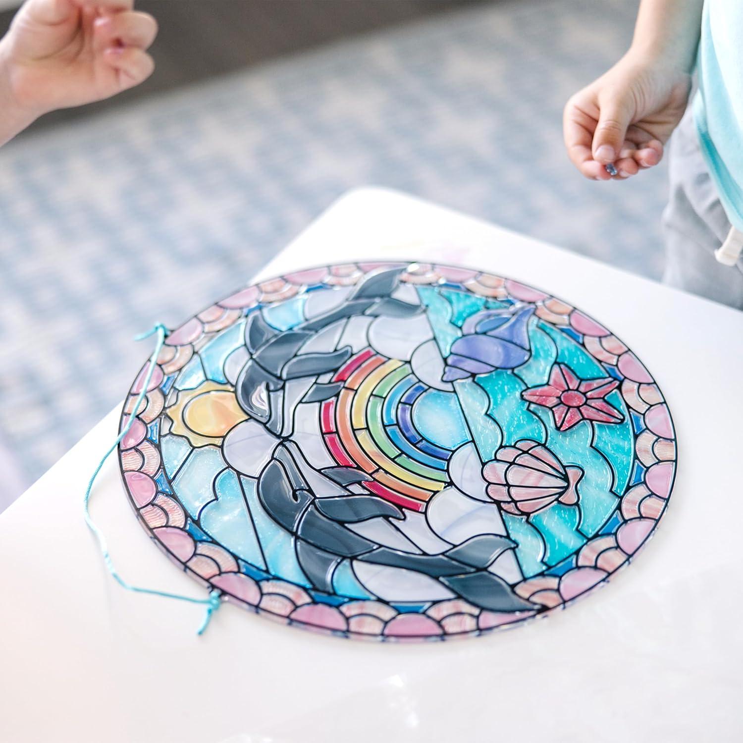 imageMelissa ampamp Doug Stained Glass Made Easy Craft Kit Dolphins  180 Stickers