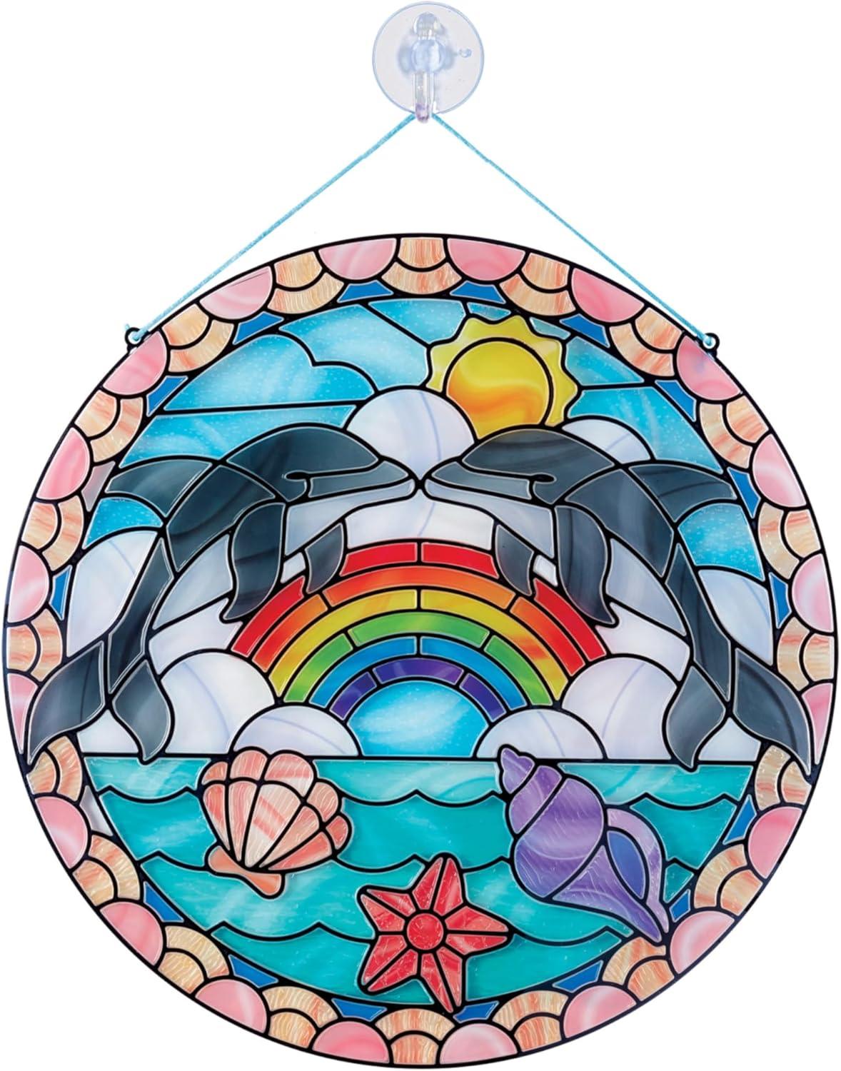 imageMelissa ampamp Doug Stained Glass Made Easy Craft Kit Dolphins  180 Stickers