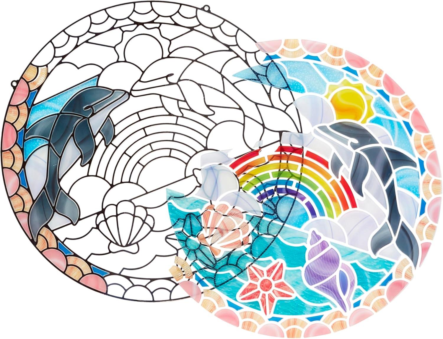 imageMelissa ampamp Doug Stained Glass Made Easy Craft Kit Dolphins  180 Stickers