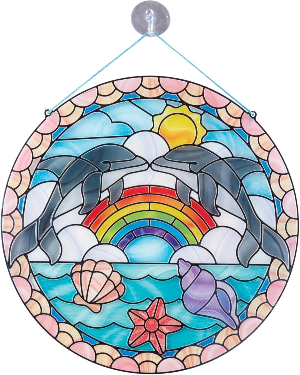imageMelissa ampamp Doug Stained Glass Made Easy Craft Kit Dolphins  180 Stickers
