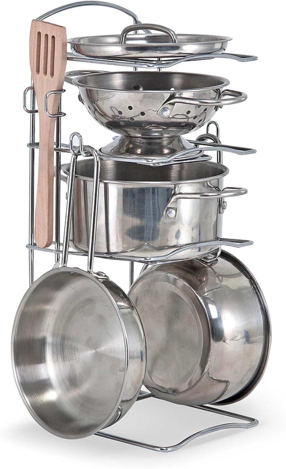 imageMelissa ampamp Doug Stainless Steel Pots ampamp Pans 8 Piece Play Kitchen Set Premium Play Kitchen Accessories ampamp Cooking Utensils Preschool Toys for Kids 3
