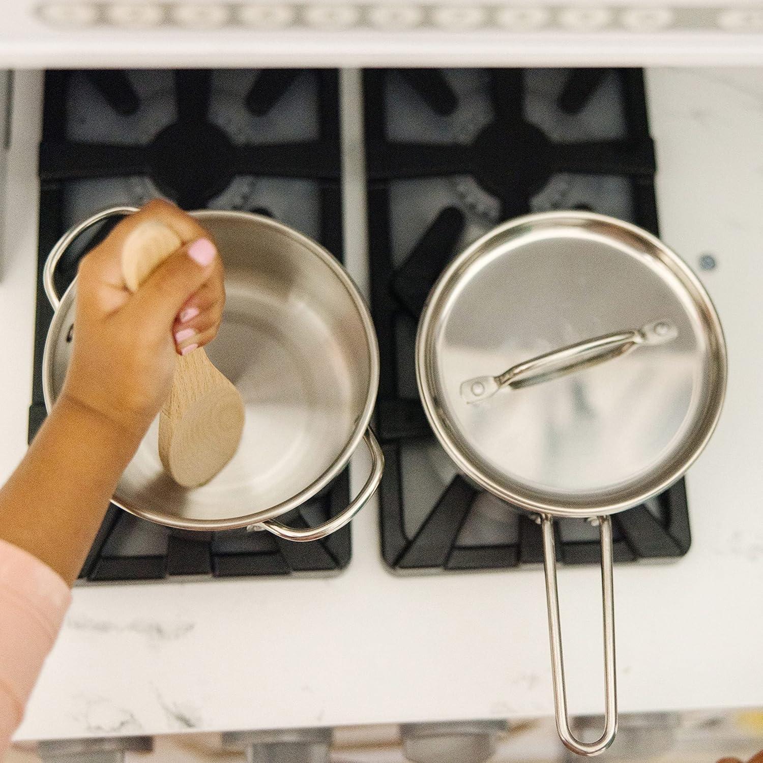 imageMelissa ampamp Doug Stainless Steel Pots ampamp Pans 8 Piece Play Kitchen Set Premium Play Kitchen Accessories ampamp Cooking Utensils Preschool Toys for Kids 3