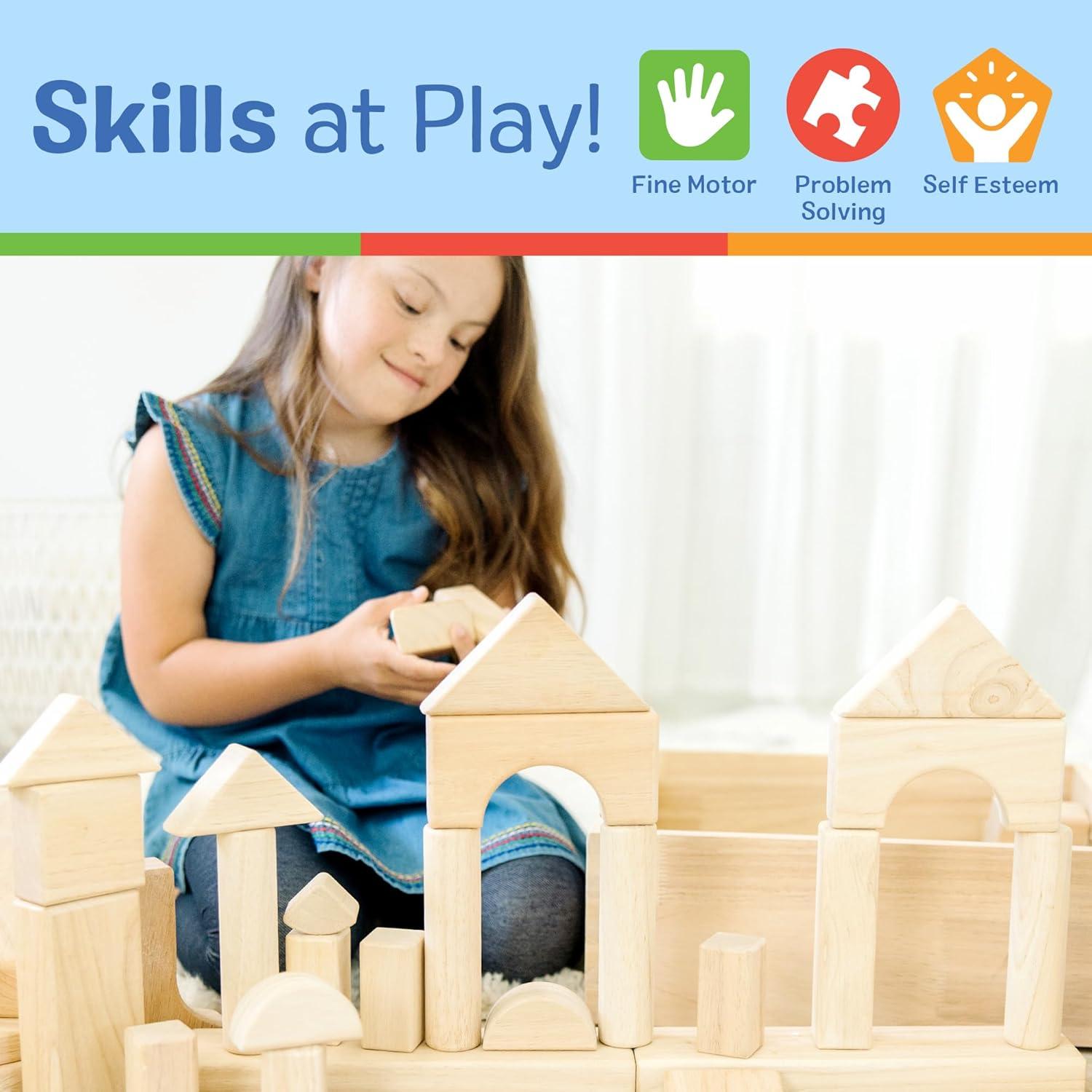 imageMelissa ampamp Doug Standard Unit SolidWood Building Blocks With Wooden Storage Tray 60 pcs