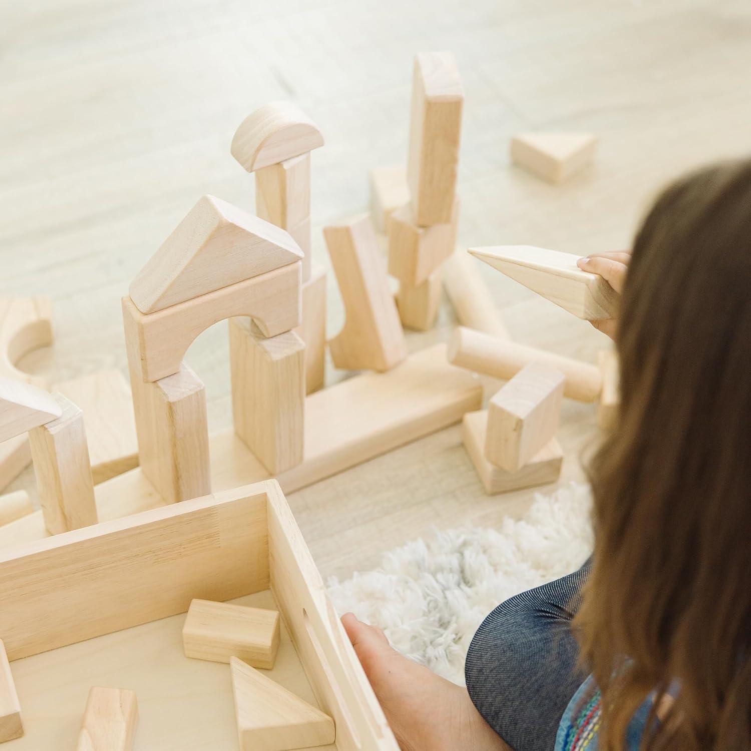 imageMelissa ampamp Doug Standard Unit SolidWood Building Blocks With Wooden Storage Tray 60 pcs