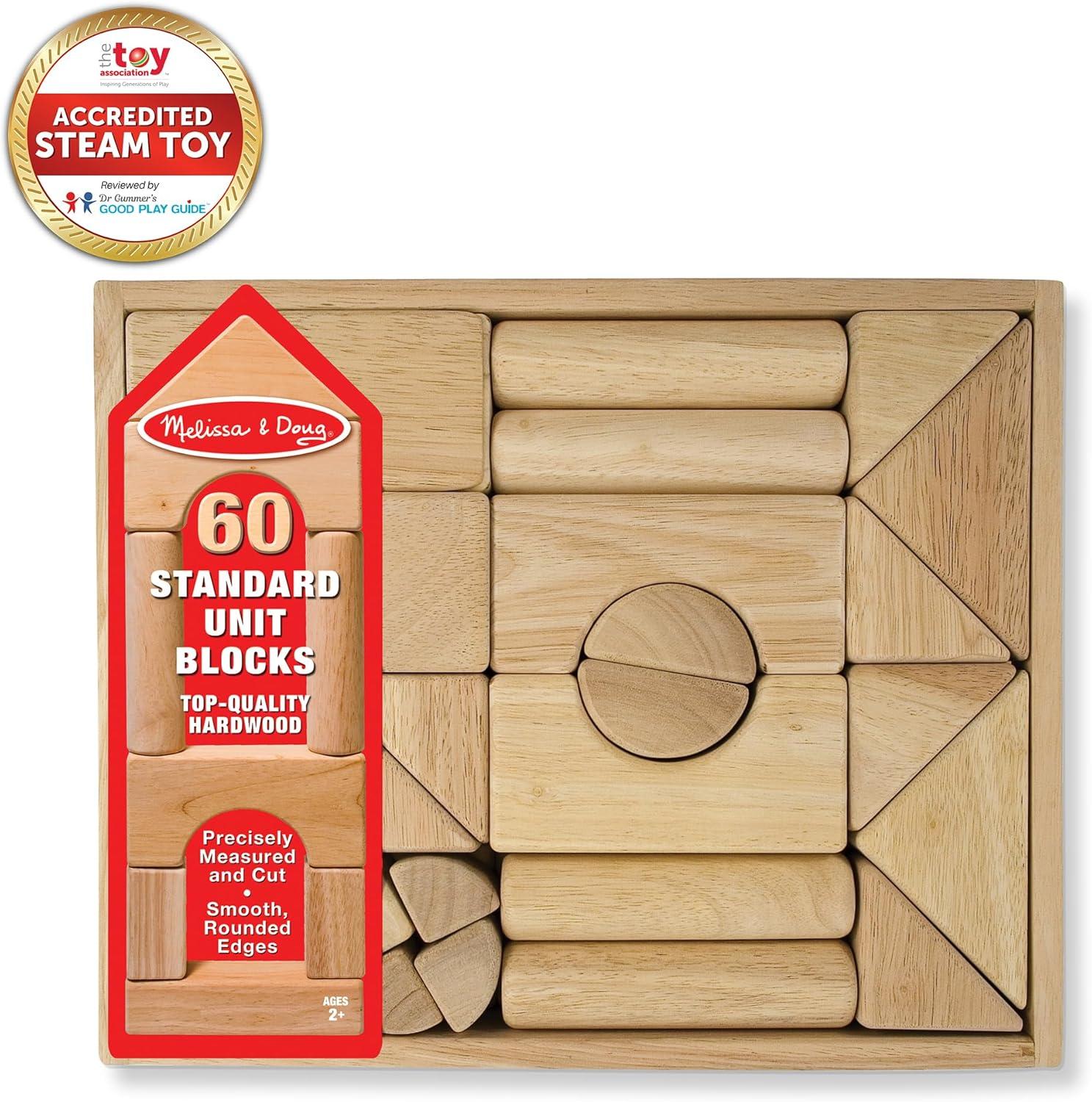 imageMelissa ampamp Doug Standard Unit SolidWood Building Blocks With Wooden Storage Tray 60 pcs