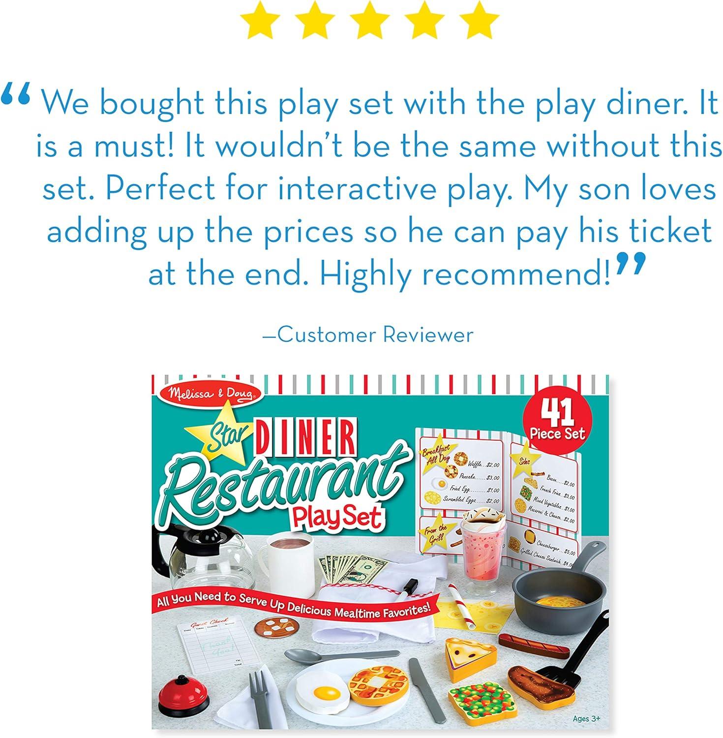 imageMelissa ampamp Doug Star Diner Restaurant 41Piece Play Set with Toy Food Cookware ampamp Play Kitchen Accessories Preschool Learning Toys for Girls ampamp Boys 3Star Diner Restaurant Play Set