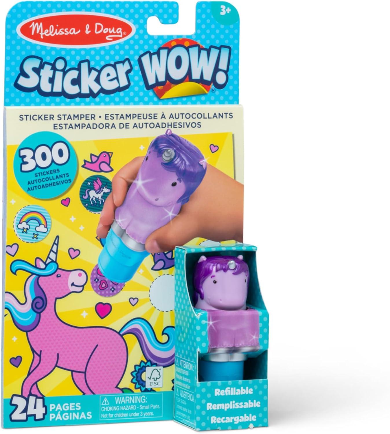 imageMelissa ampamp Doug Sticker Wow 24Page Activity Pad and Sticker Stamper 300 Stickers Arts and Crafts Fidget Toy Collectible Character  Dinosaur Creative Play Travel Toy for Girls and Boys 3Glitter Unicorn