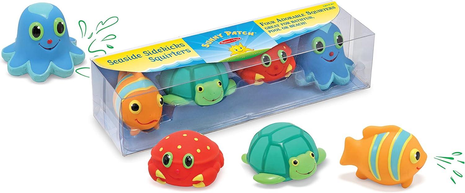 imageMelissa ampamp Doug Sunny Patch Seaside Sidekicks Squirters with 4 SqueezeandSquirt Animals  Water Toys for Kids