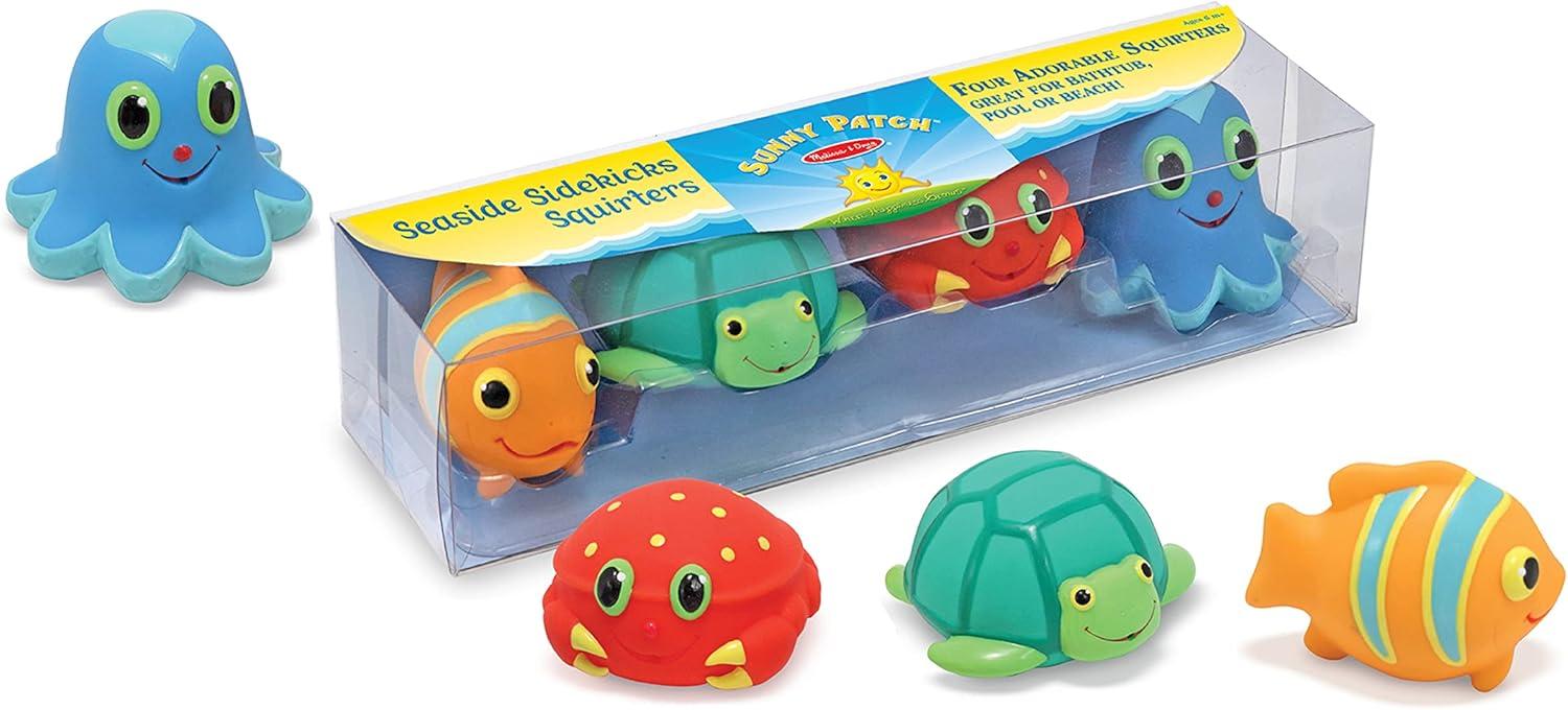 imageMelissa ampamp Doug Sunny Patch Seaside Sidekicks Squirters with 4 SqueezeandSquirt Animals  Water Toys for Kids