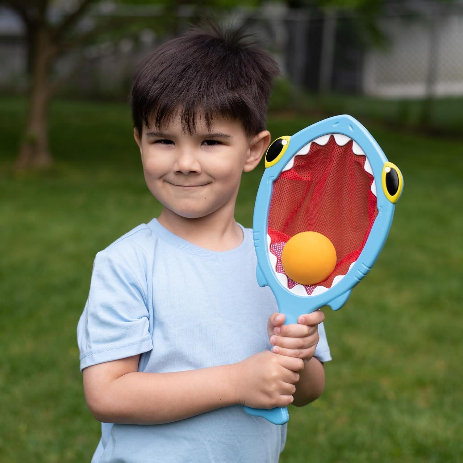 imageMelissa ampamp Doug Sunny Patch Spark Shark Toss and Catch Net Pool Game with 2 Balls