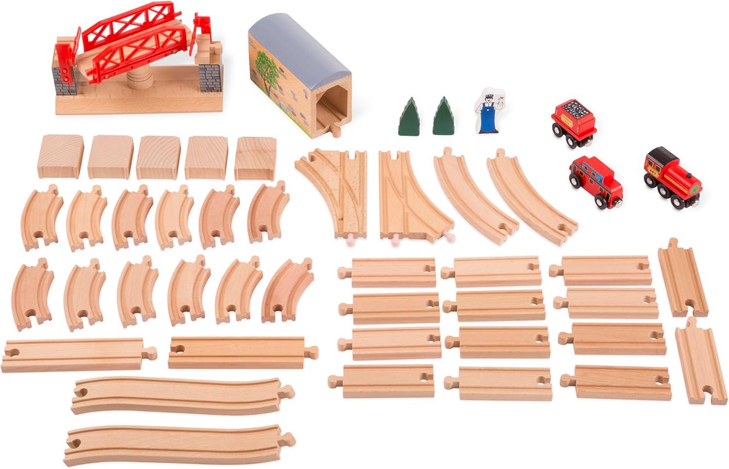 imageMelissa ampamp Doug Swivel Bridge Wooden Train Set 47 pcs